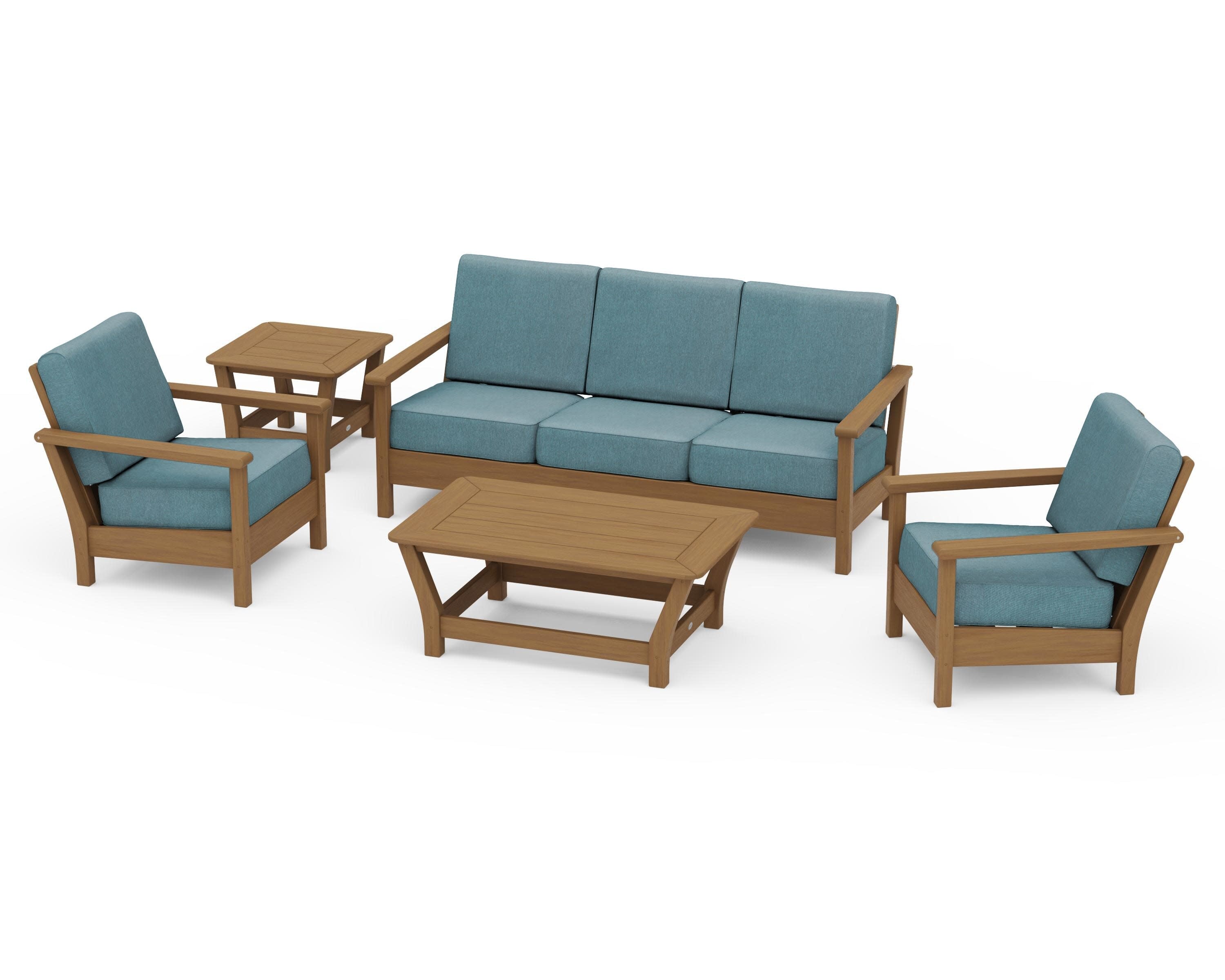 Harbour 5-Piece Deep Seating Set in Natural / Ocean Teal