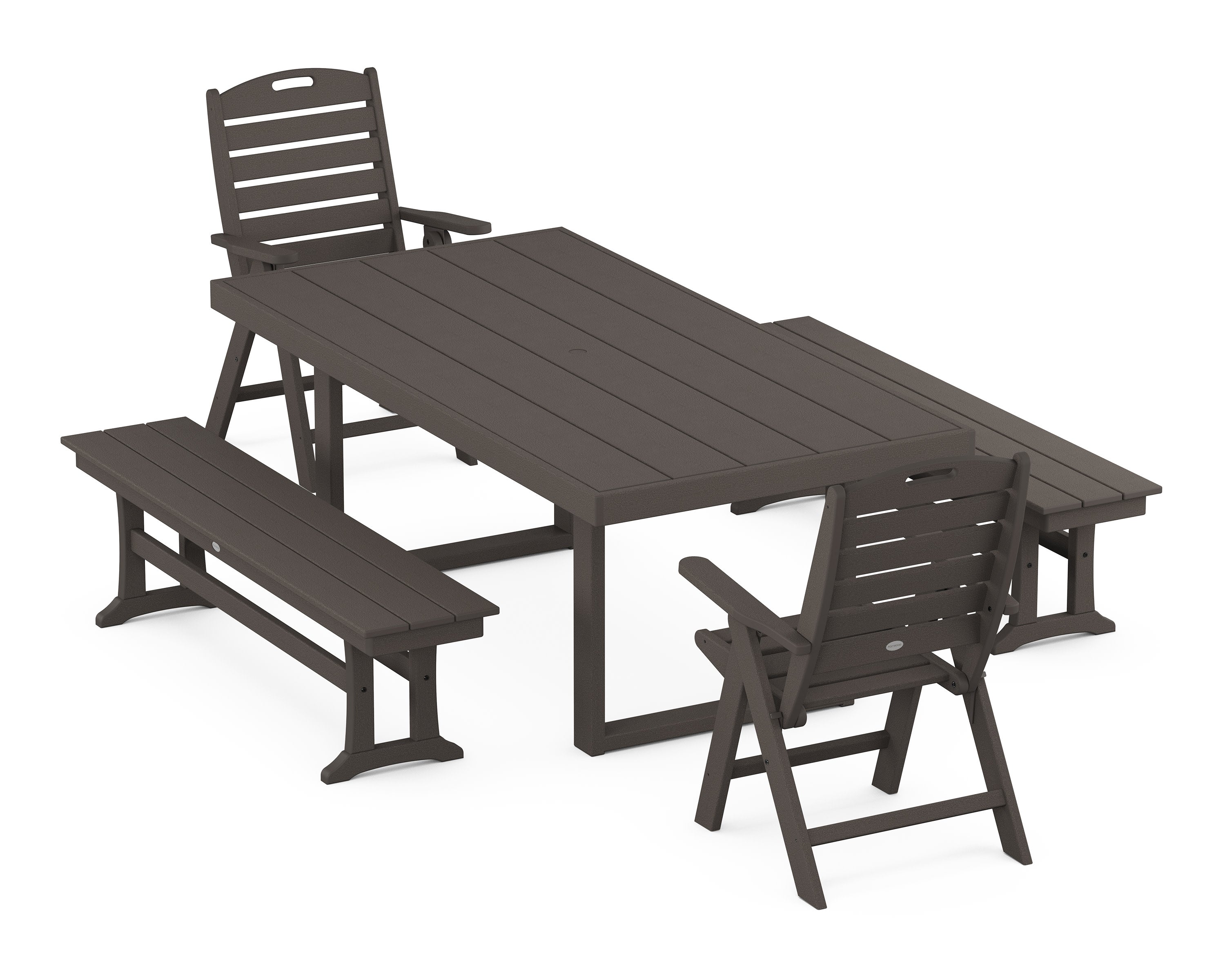Nautical Folding Highback 5-Piece Dining Set with Trestle Legs in Vintage Coffee