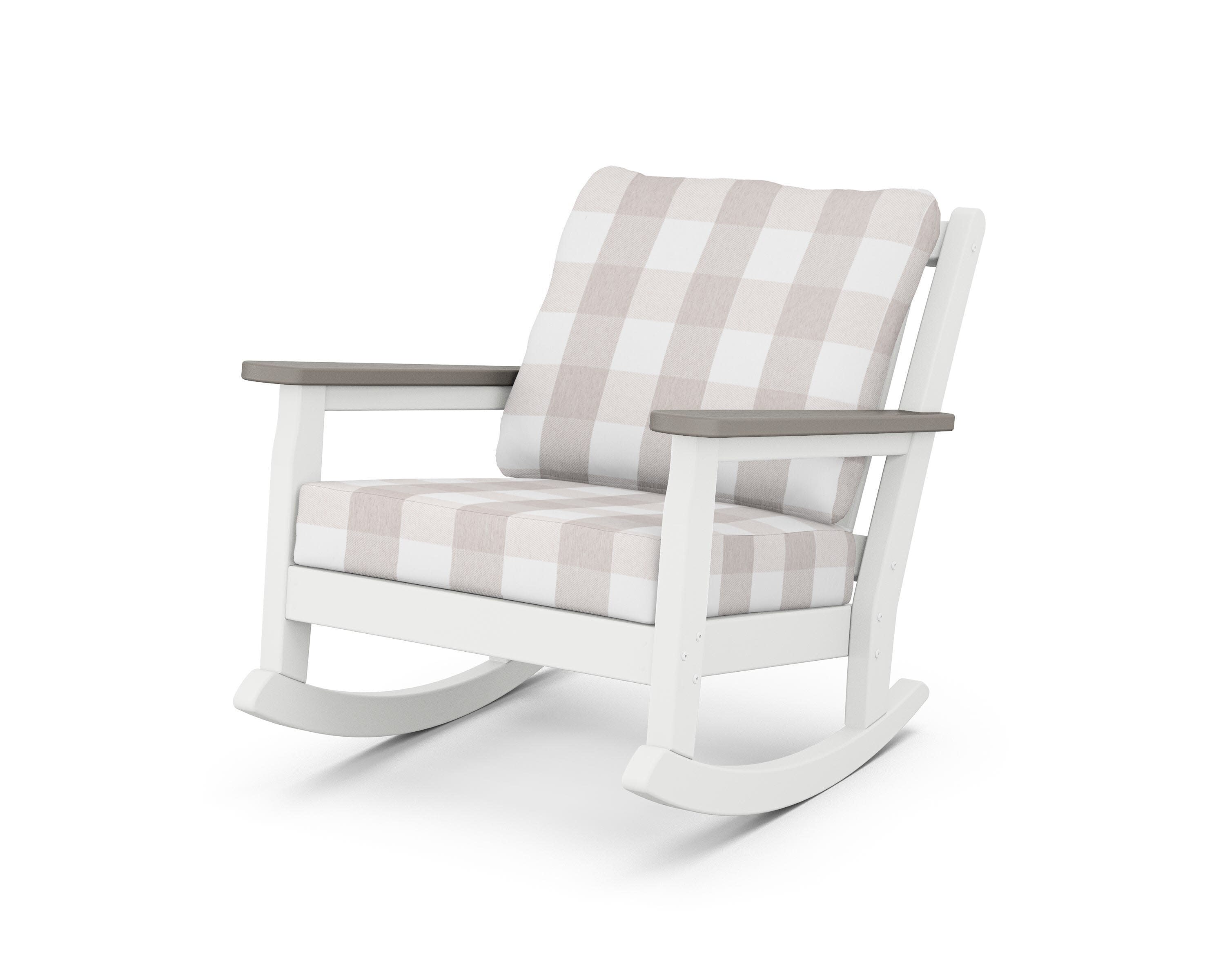 Chippendale Deep Seating Rocking Chair in White / Driftwood / Buffalo Plaid Dune Burlap