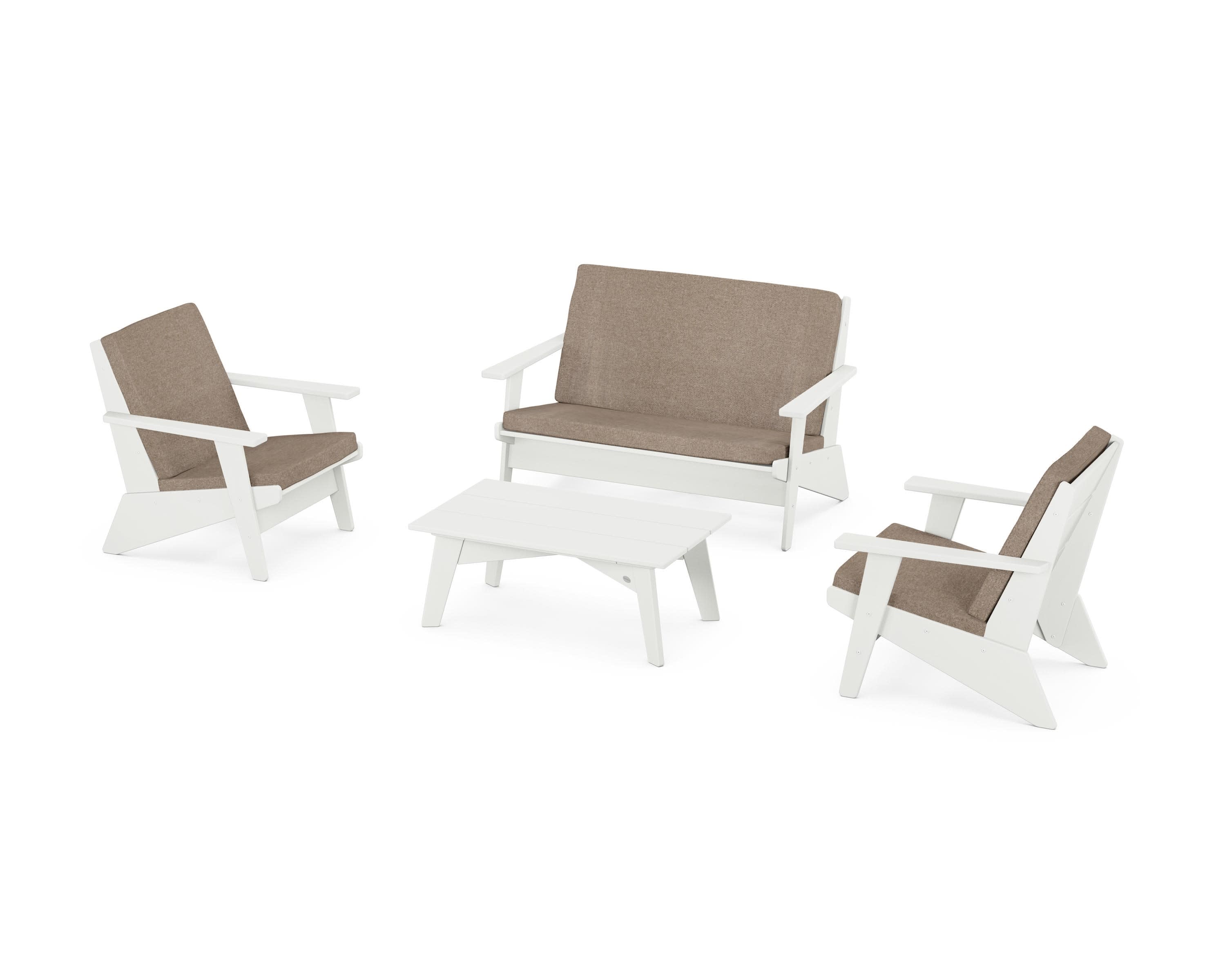 Riviera Modern Lounge 4-Piece Set in Vintage White / Spiced Burlap