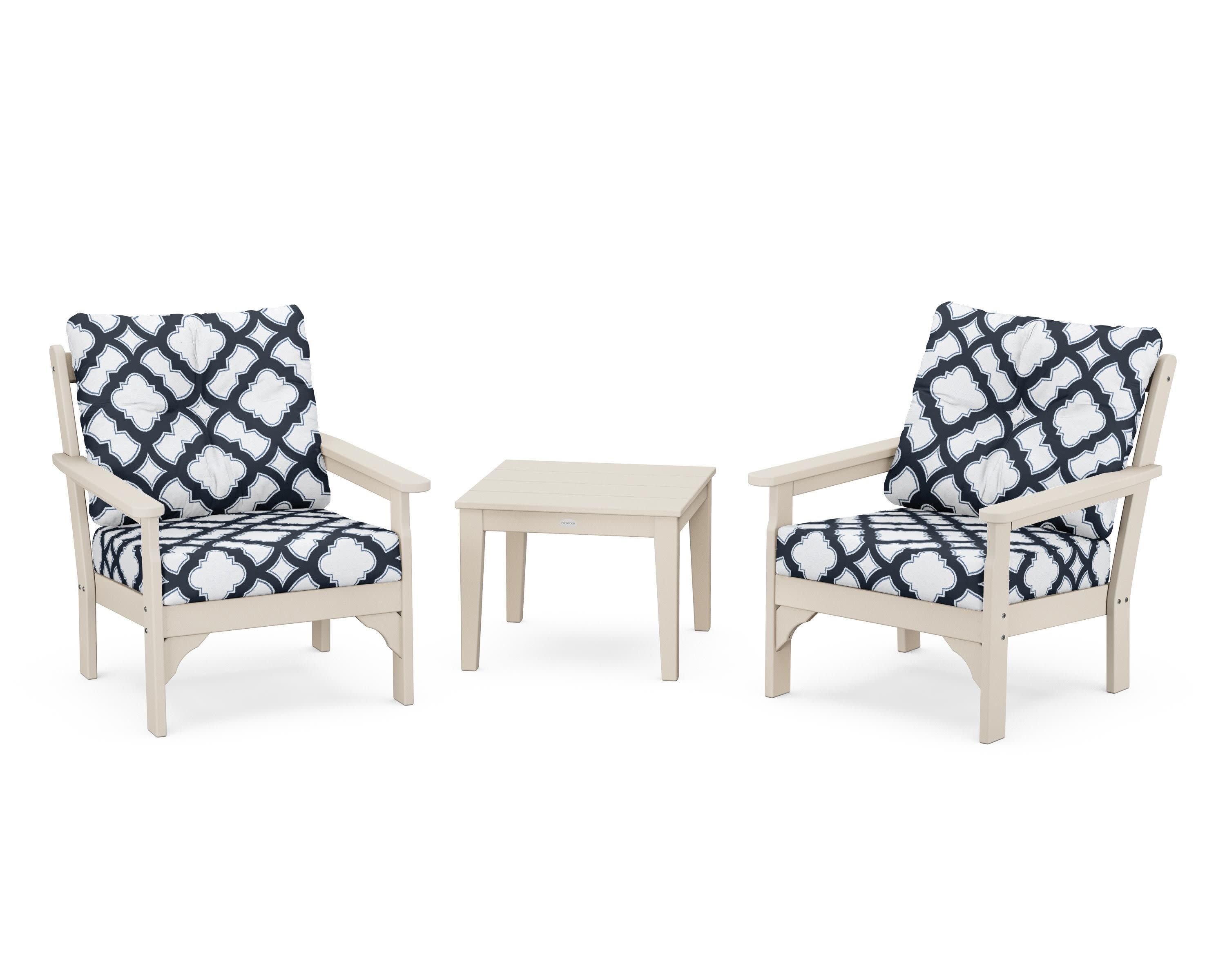 Vineyard 3-Piece Deep Seating Set in Sand / Trellis Marine Indigo