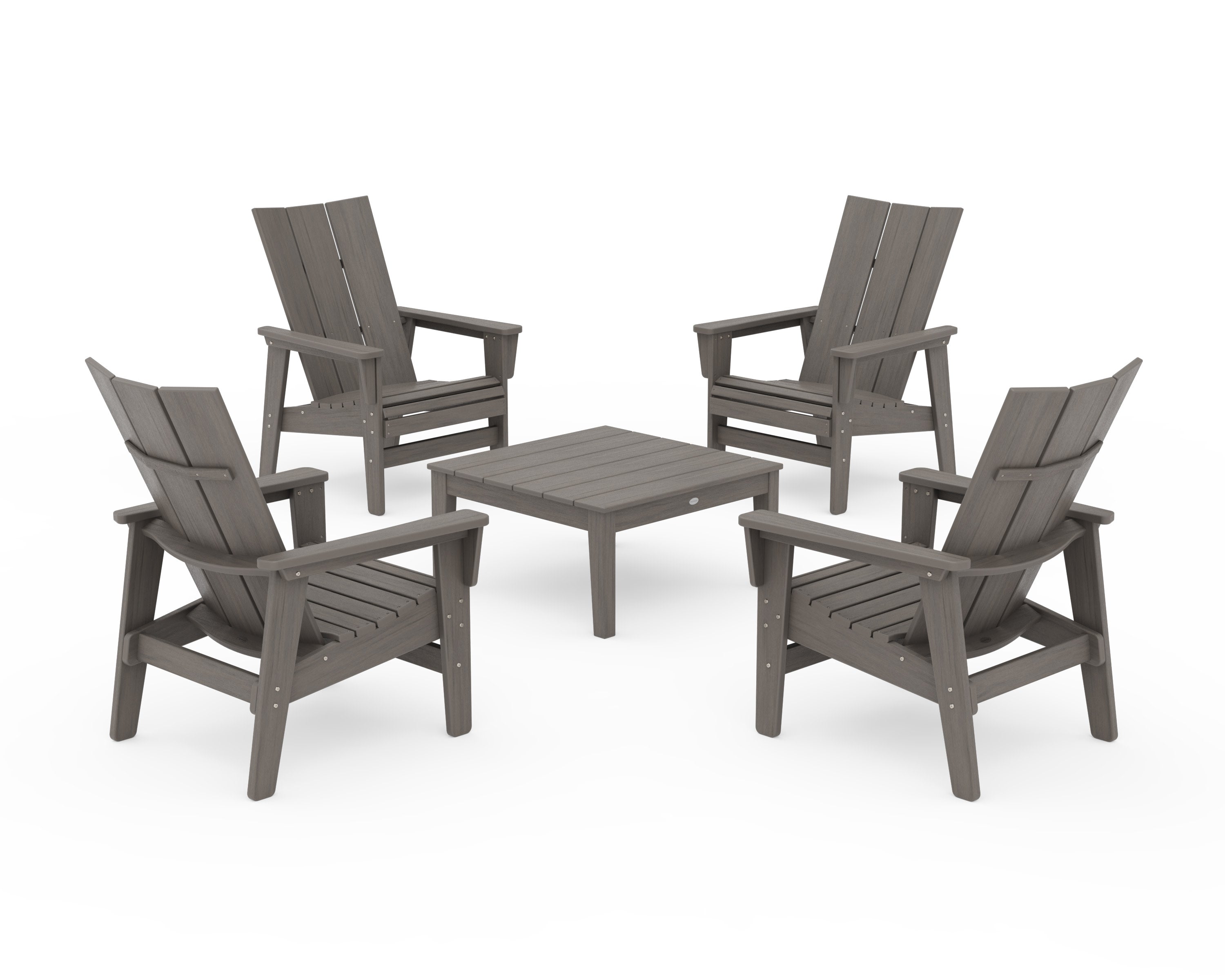 5-Piece Modern Grand Upright Adirondack Chair Conversation Group in Driftwood