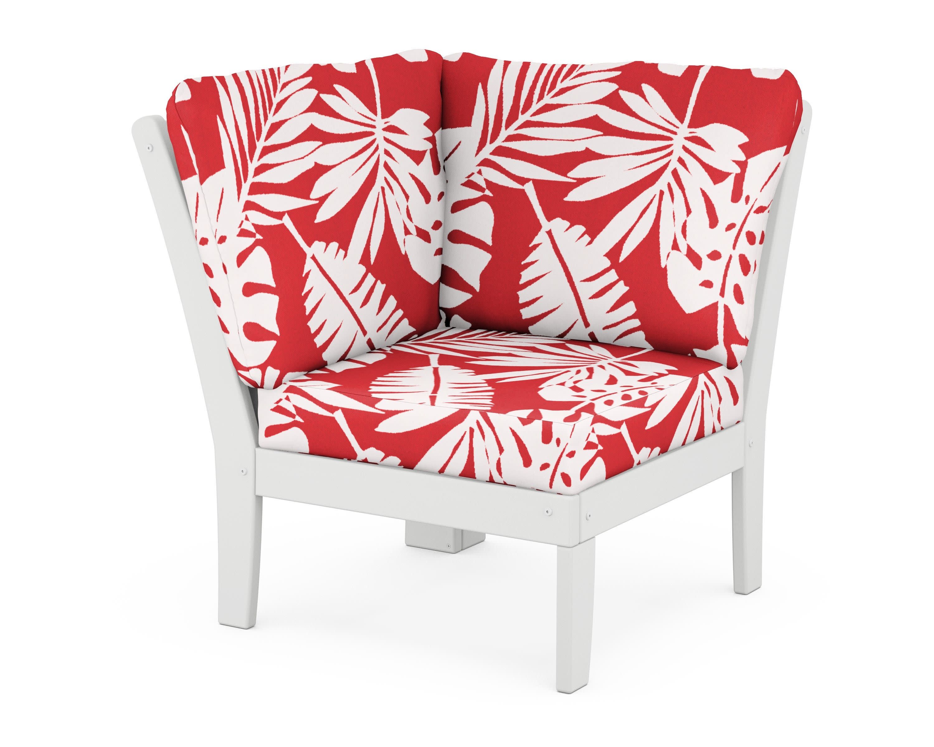 Braxton Modular Corner Chair in White / Leaf Crimson