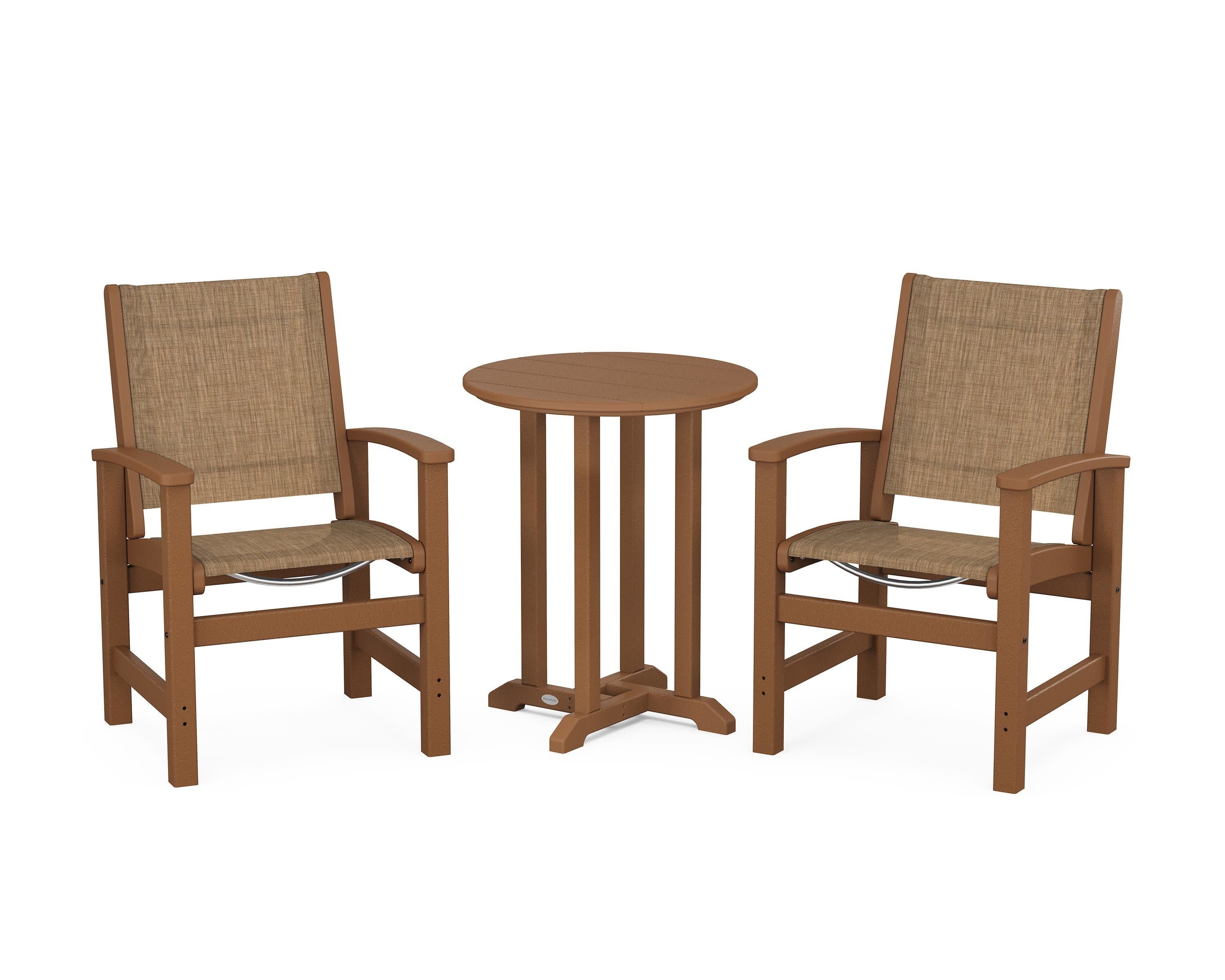 Coastal 3-Piece Round Bistro Dining Set in Teak / Burlap Sling