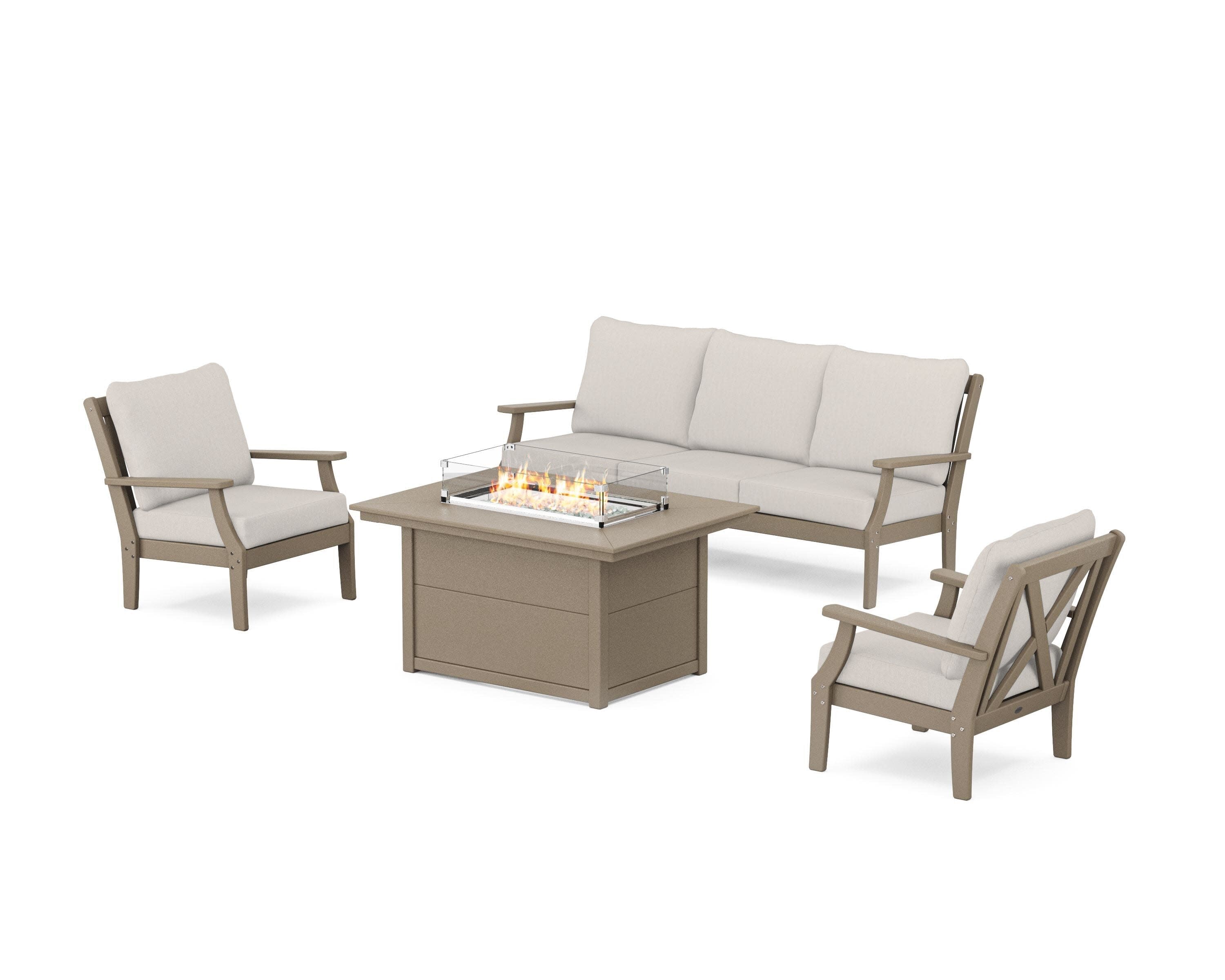Braxton Deep Seating Fire Pit Table Set in Vintage Sahara / Cast Ash