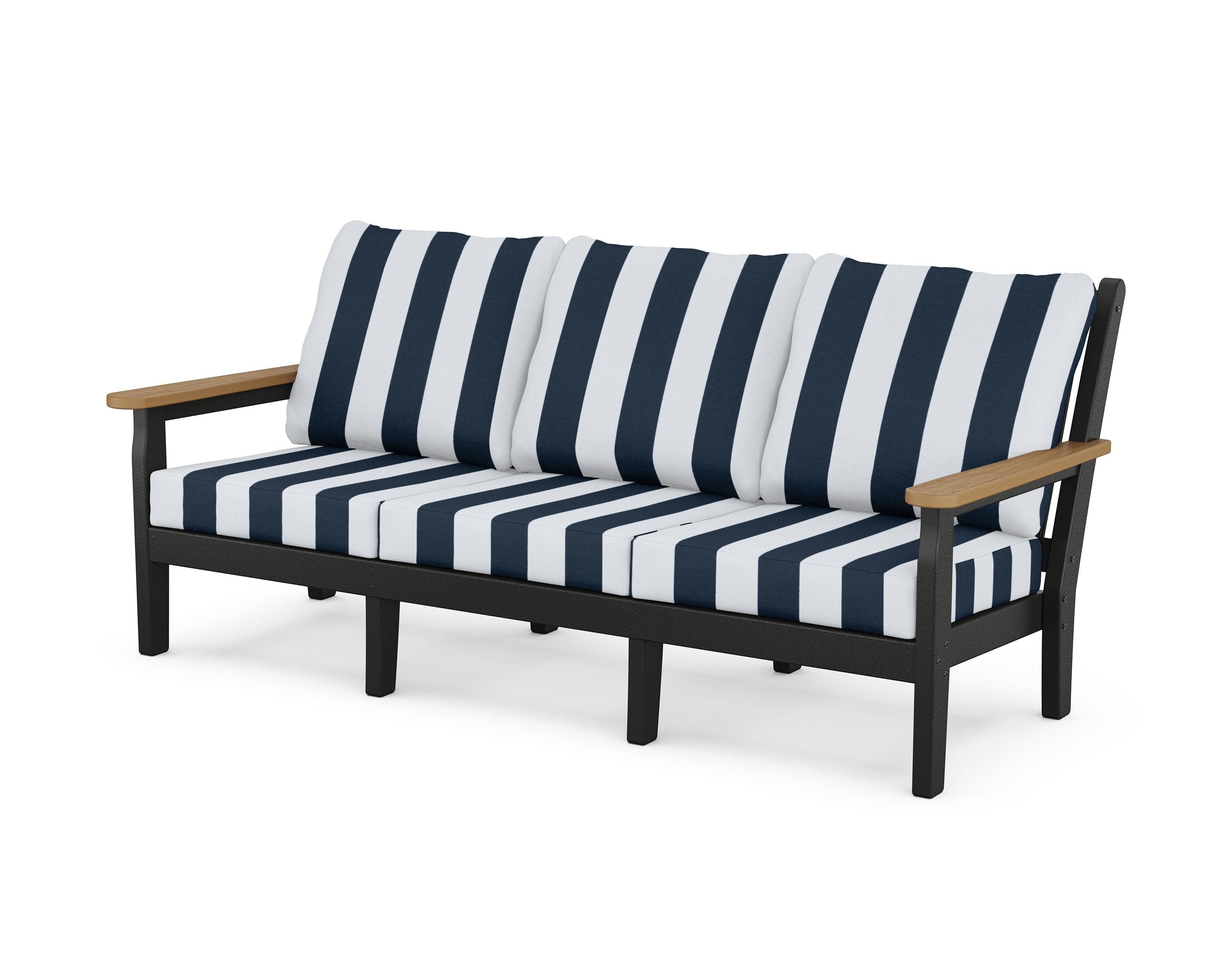 Chippendale Deep Seating Sofa in Black / Natural / Cabana Stripe Marine Indigo