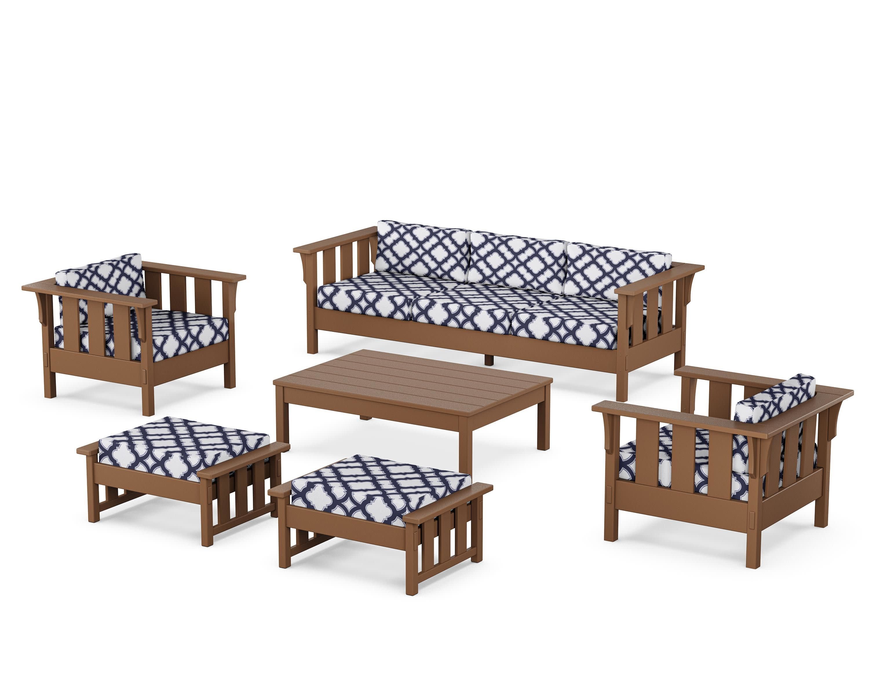 Acadia 6-Piece Lounge Sofa Set in Teak / Trellis Navy