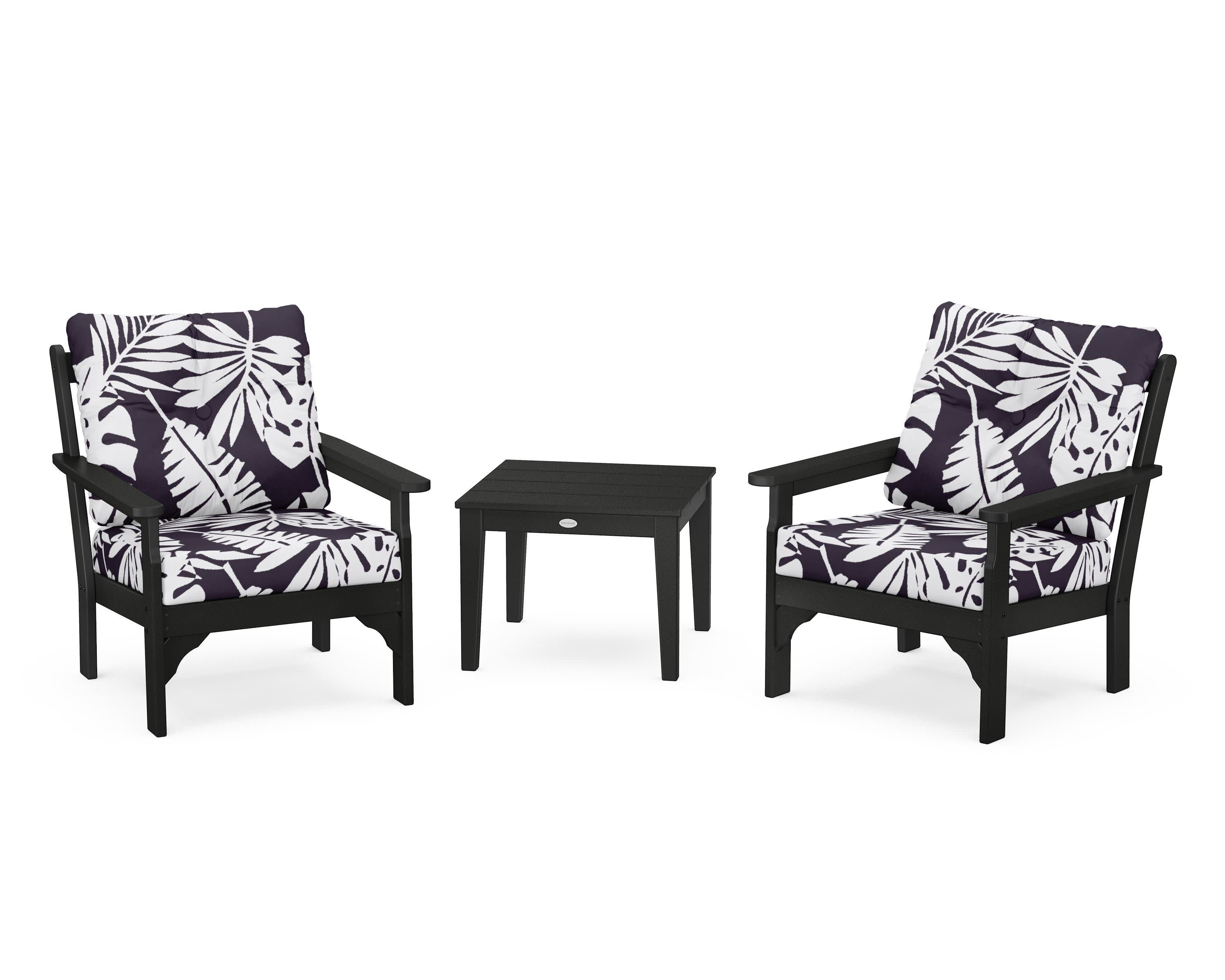 Vineyard 3-Piece Deep Seating Set in Black / Leaf Navy