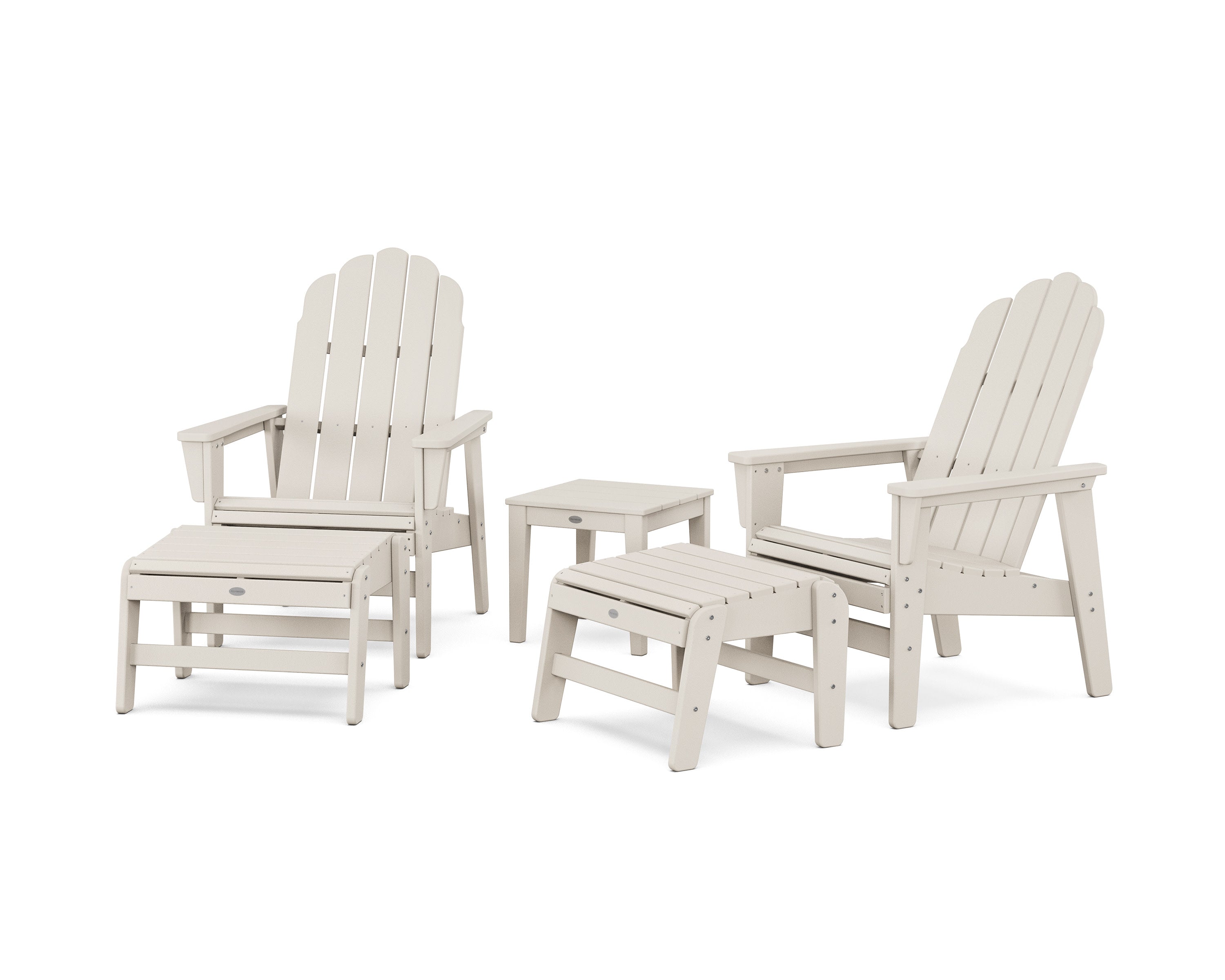 5-Piece Vineyard Grand Upright Adirondack Set with Ottomans and Side Table in Sand