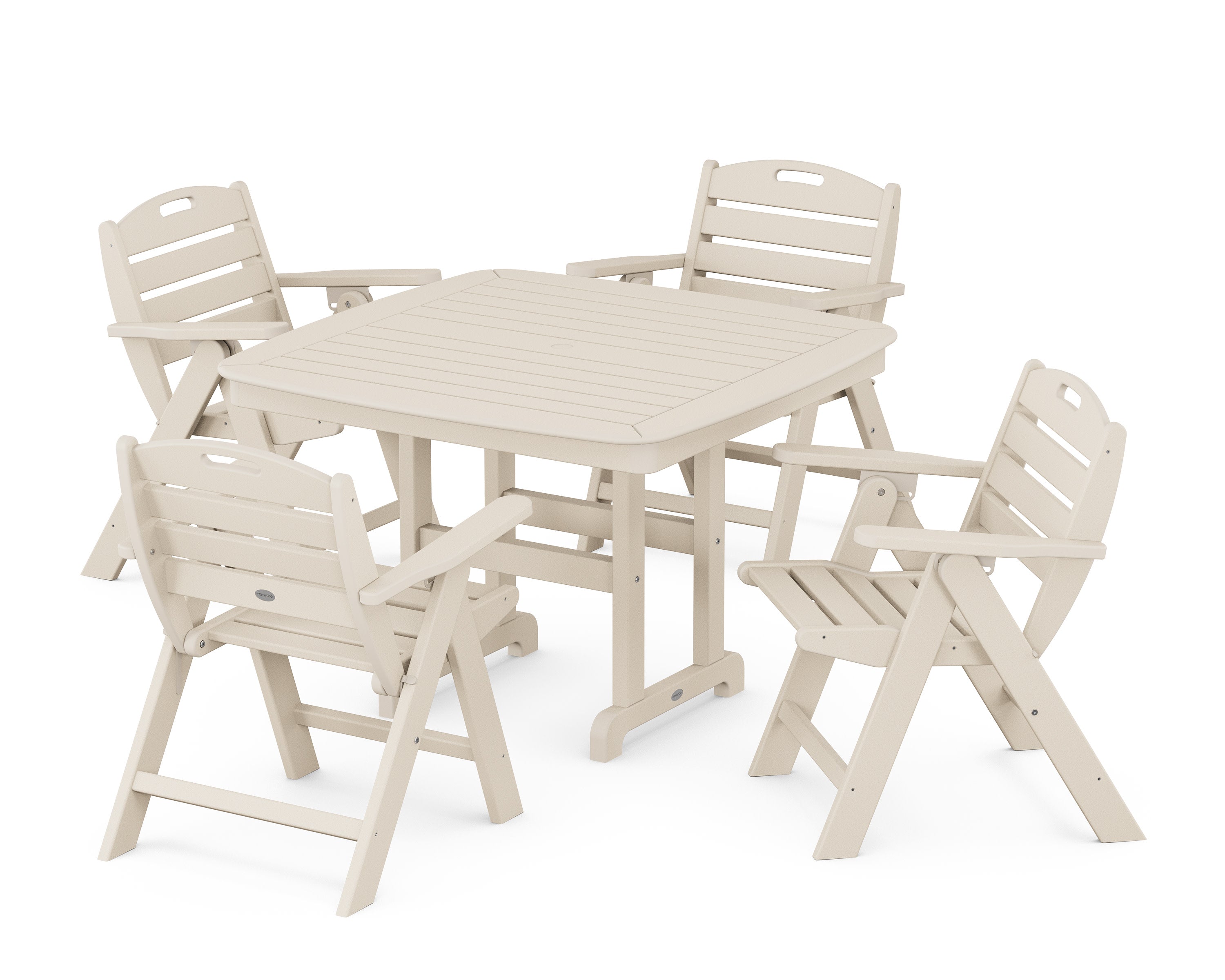 Nautical Folding Lowback Chair 5-Piece Dining Set with Trestle Legs in Sand