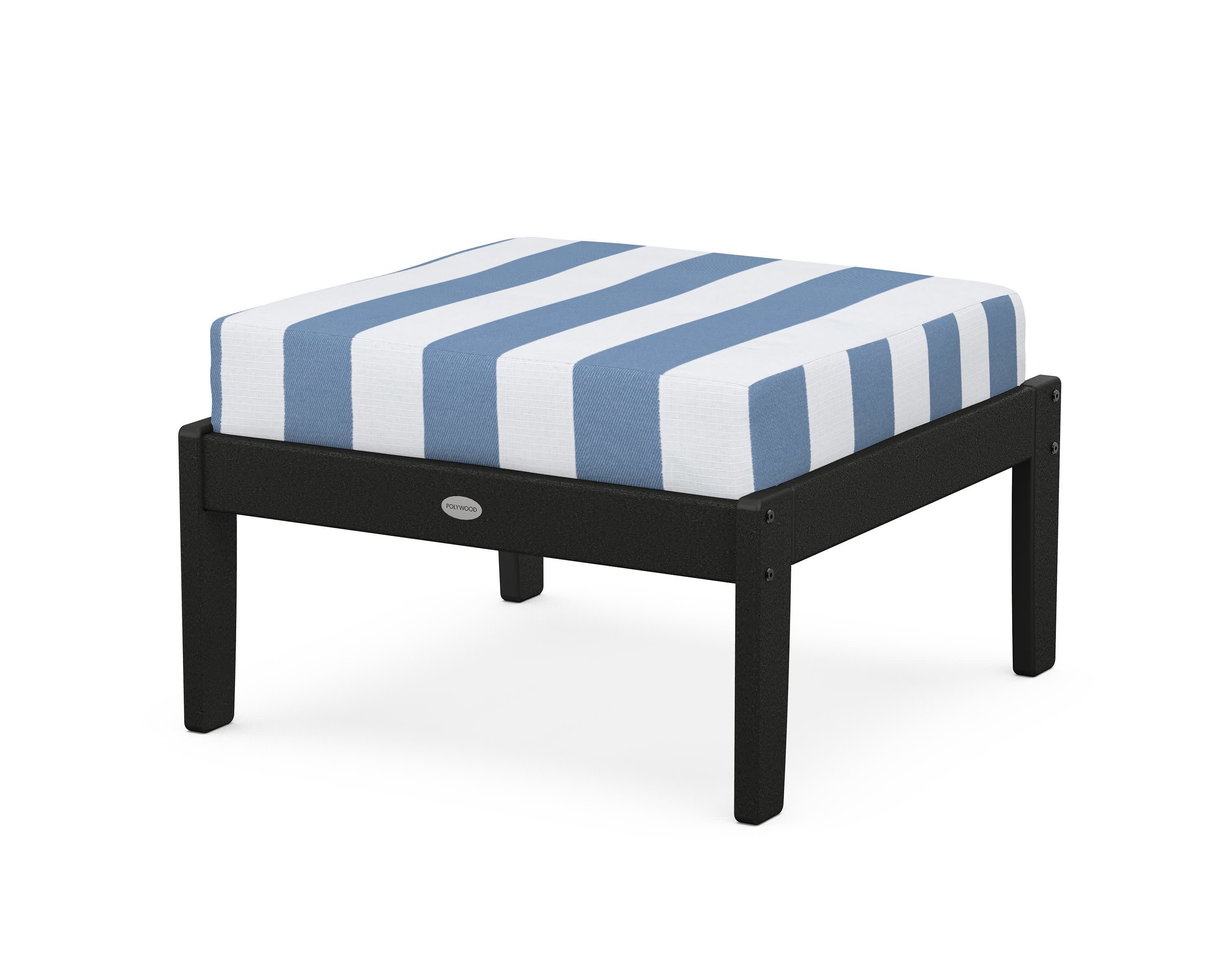Braxton Deep Seating Ottoman in Black / Cabana Stripe Sky Blue