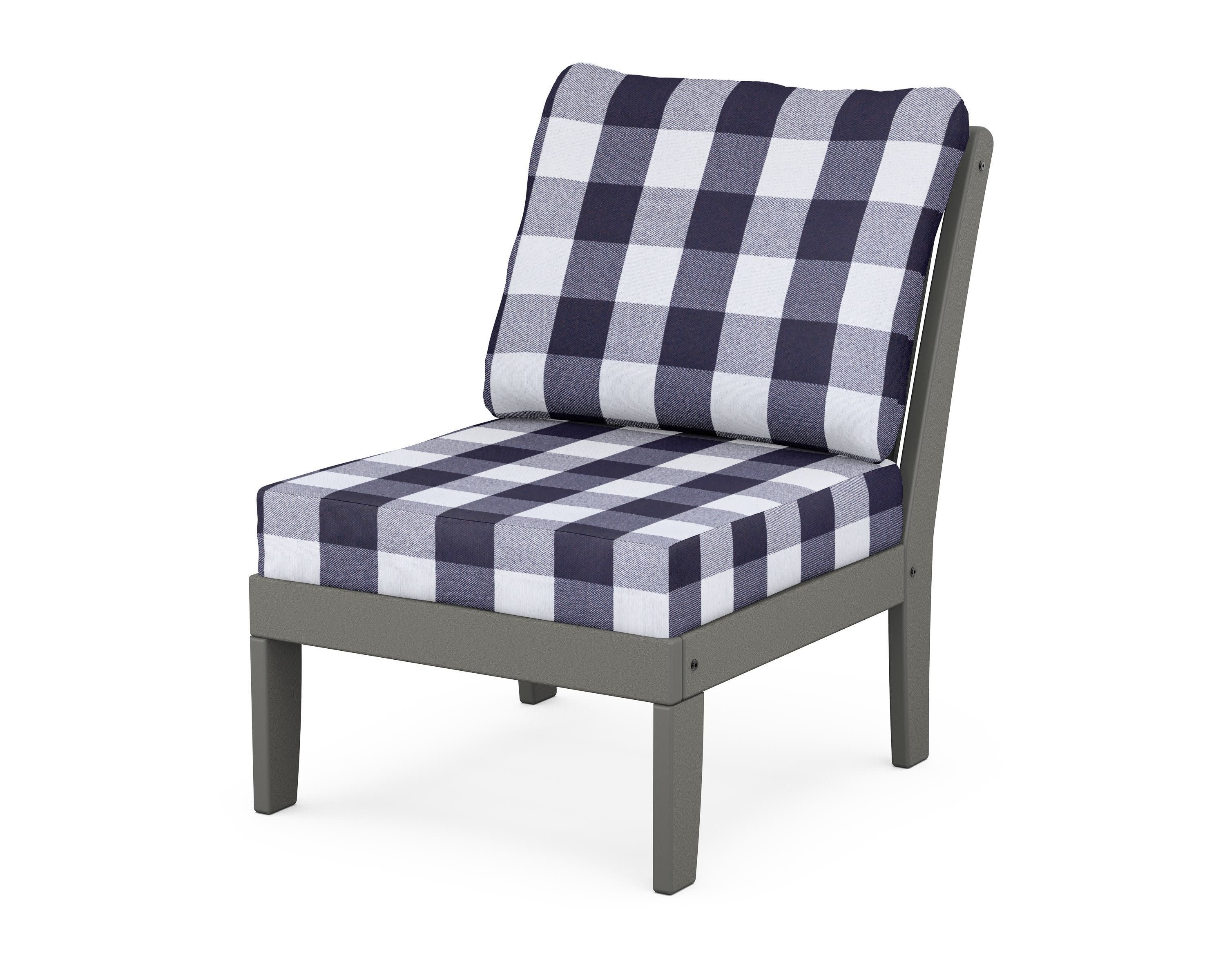 Braxton Modular Armless Chair in Slate Grey / Buffalo Plaid Navy