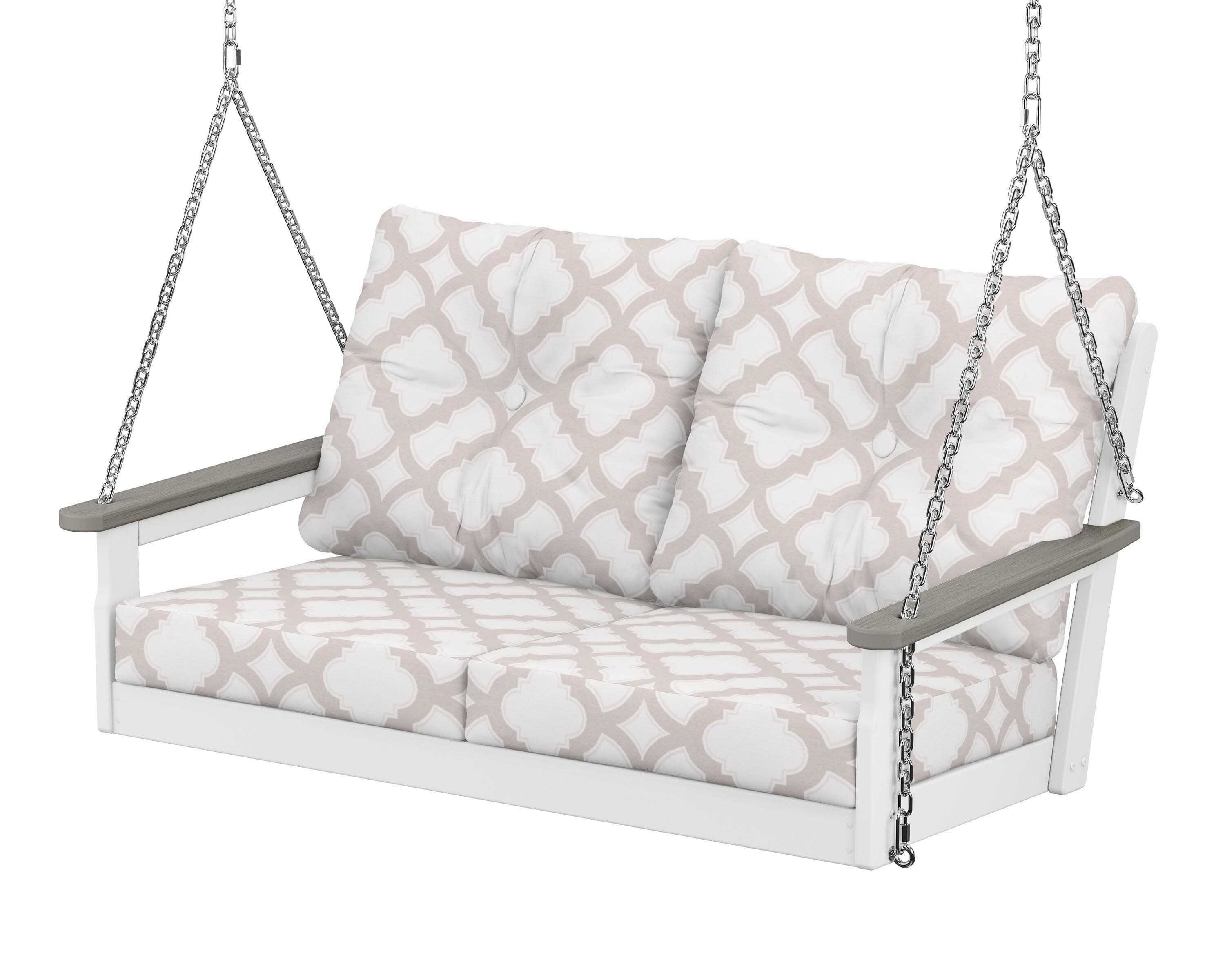 Vineyard Deep Seating Swing in White / Driftwood / Trellis Dune Burlap