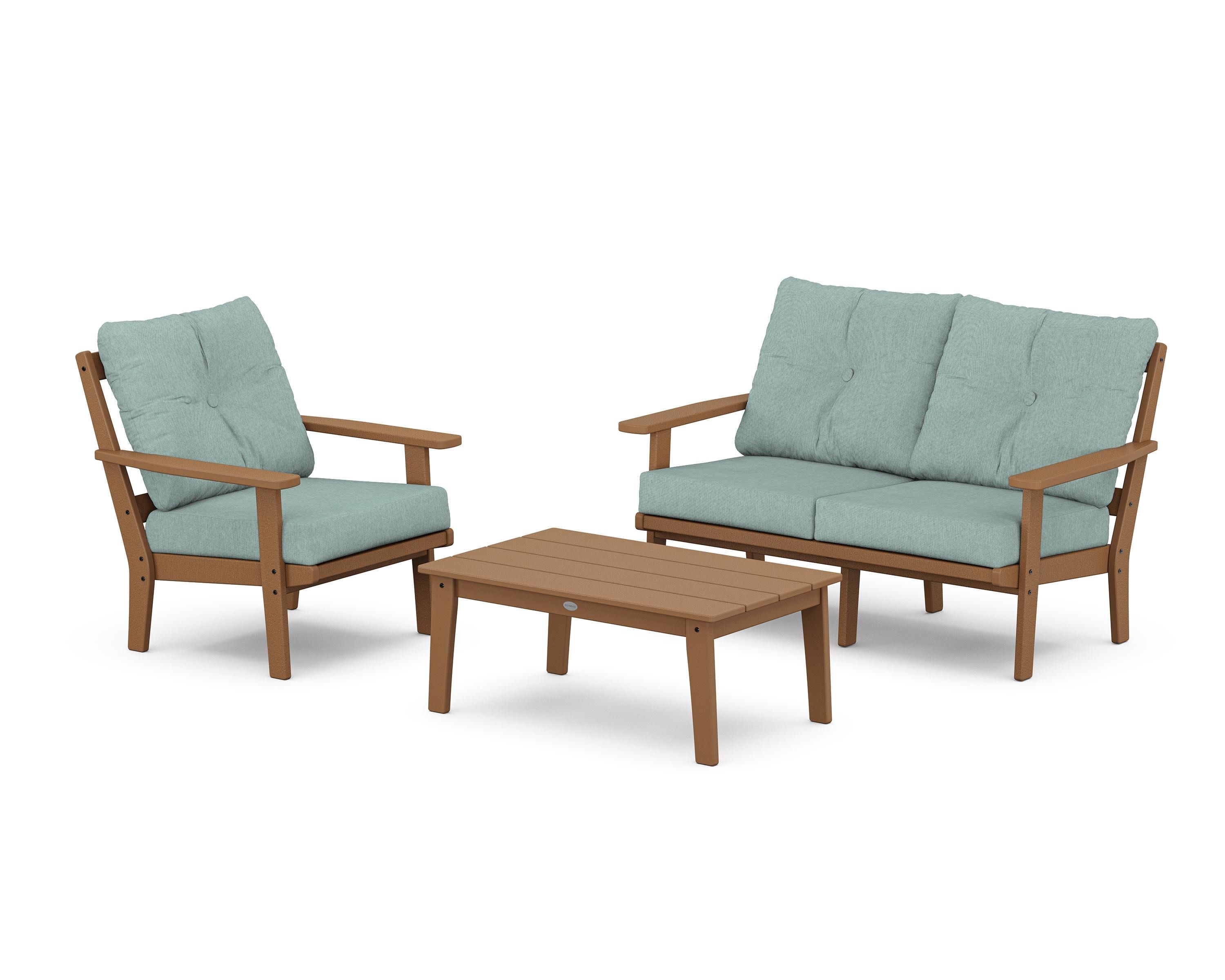 Oxford 3-Piece Deep Seating Set with Loveseat in Teak / Glacier Spa