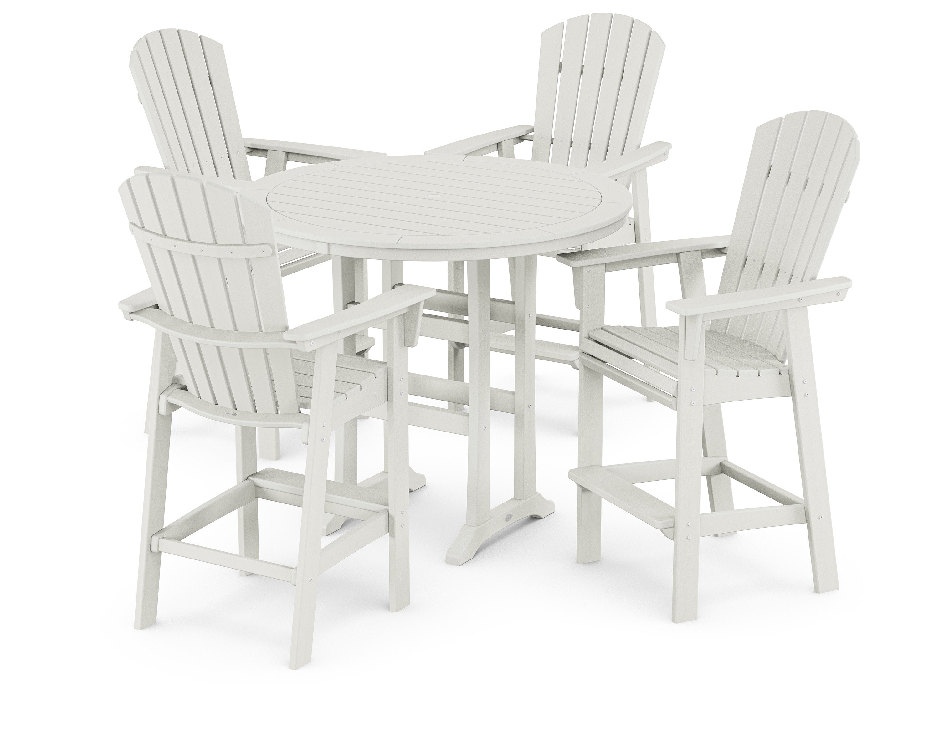 Nautical Curveback Adirondack 5-Piece Round Trestle Bar Set in Vintage White