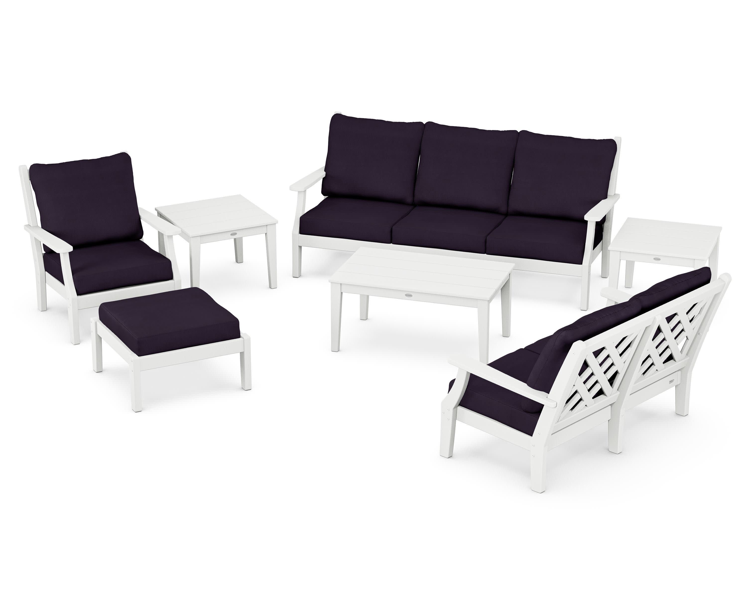 Wovendale 7-Piece Deep Seating Set in White / Navy Linen