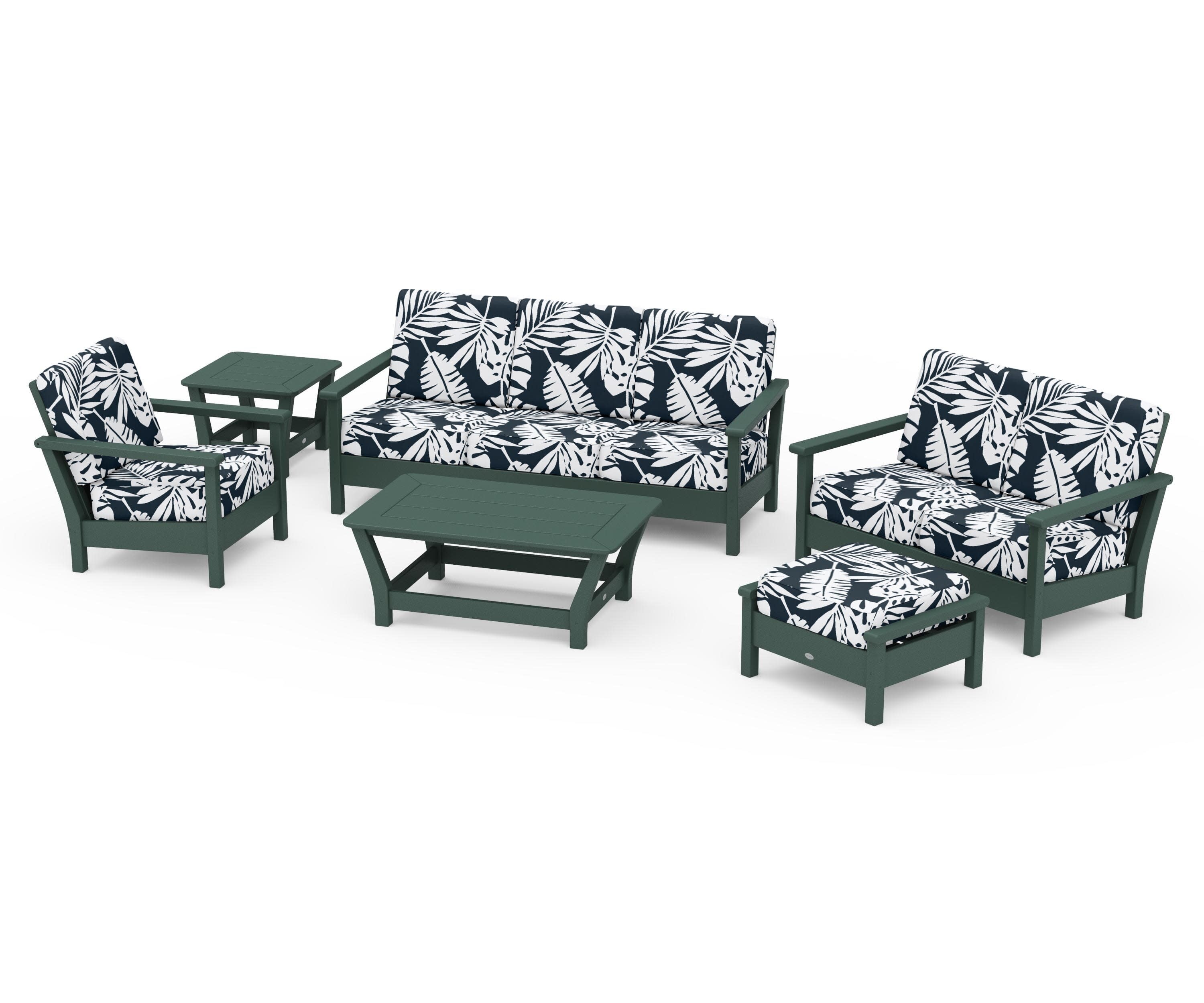 Harbour 6-Piece Outdoor Living Set in Green / Leaf Marine Indigo