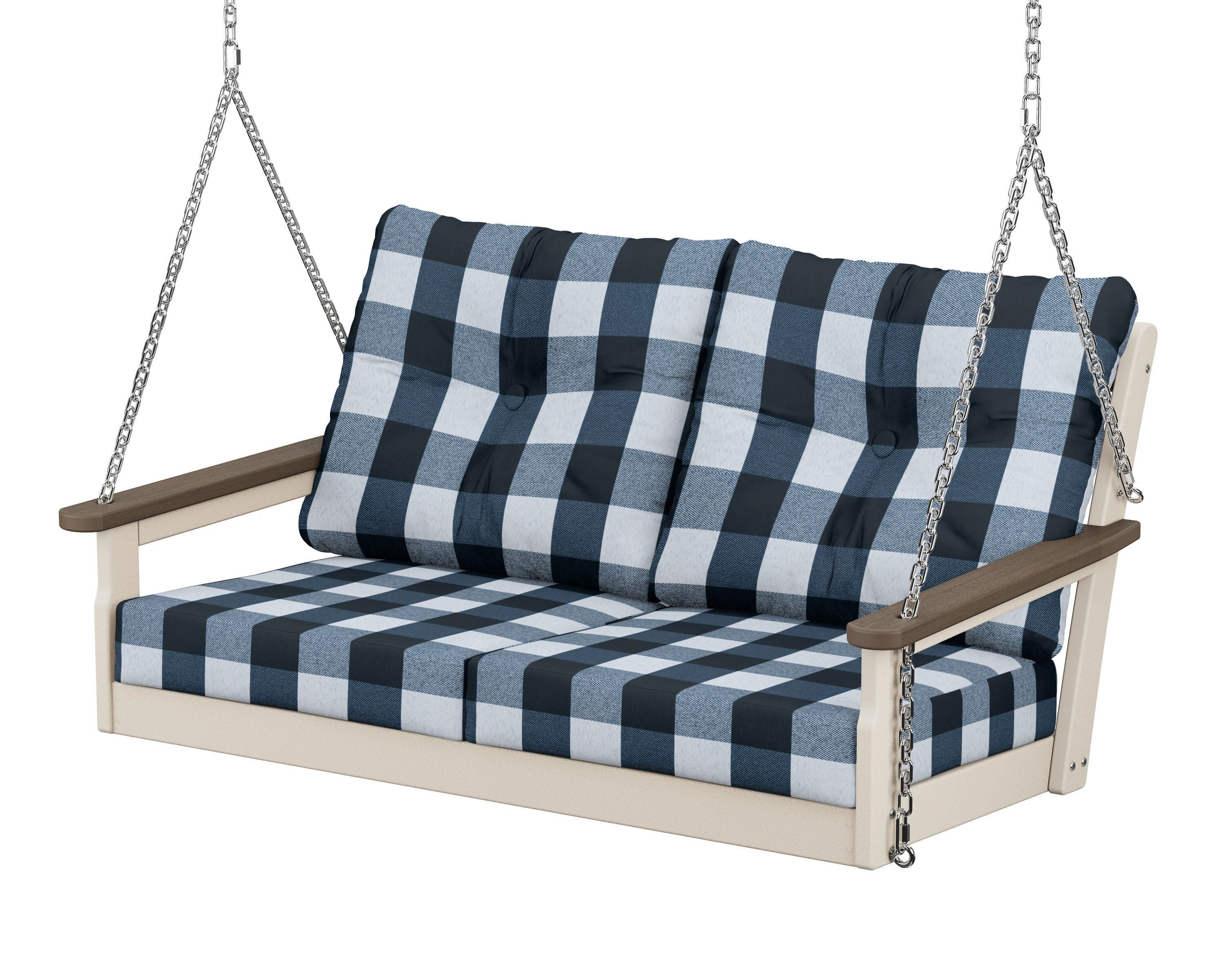 Vineyard Deep Seating Swing in Sand / Kona / Buffalo Plaid Marine Indigo