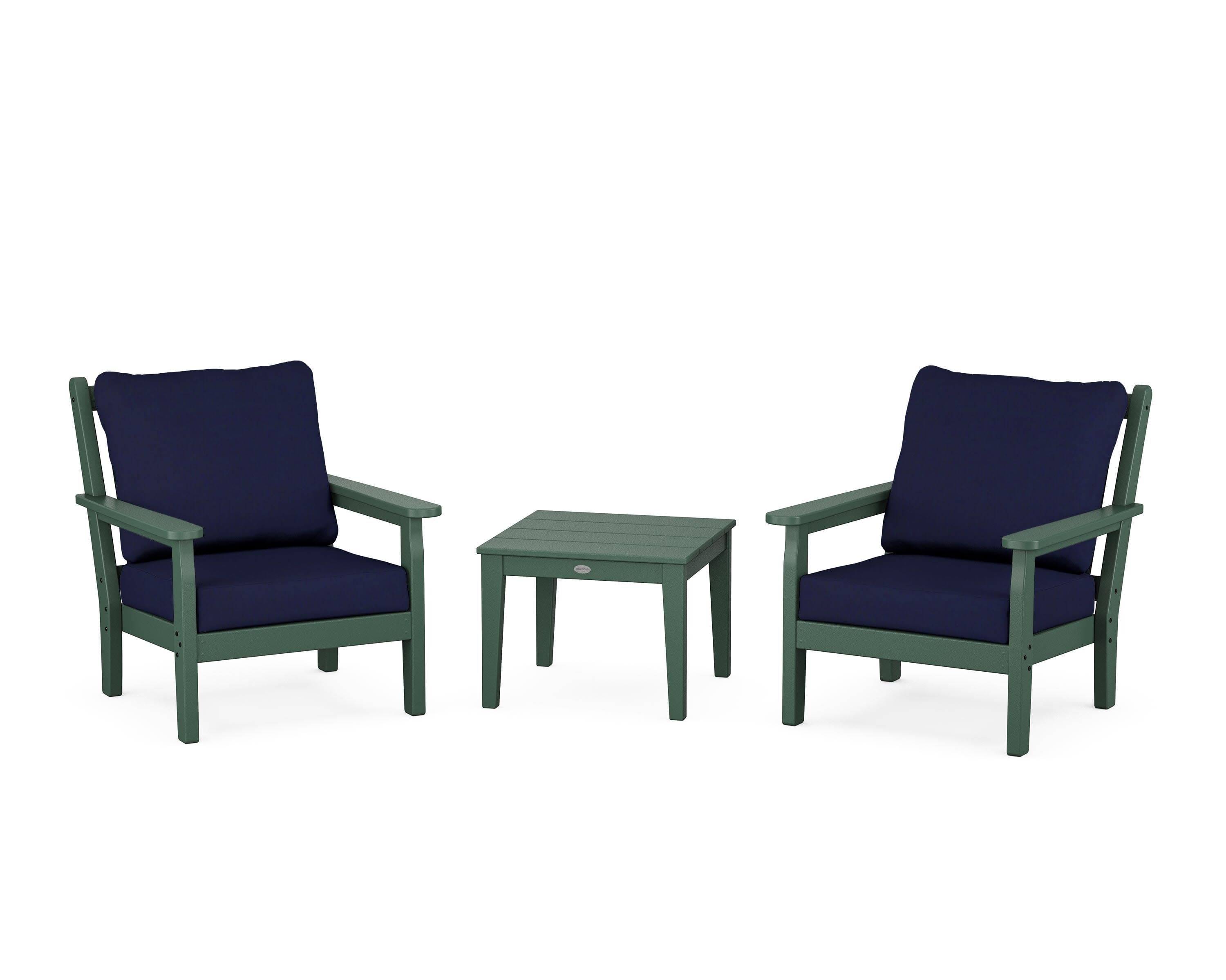 Chippendale 3-Piece Deep Seating Set in Green / Navy