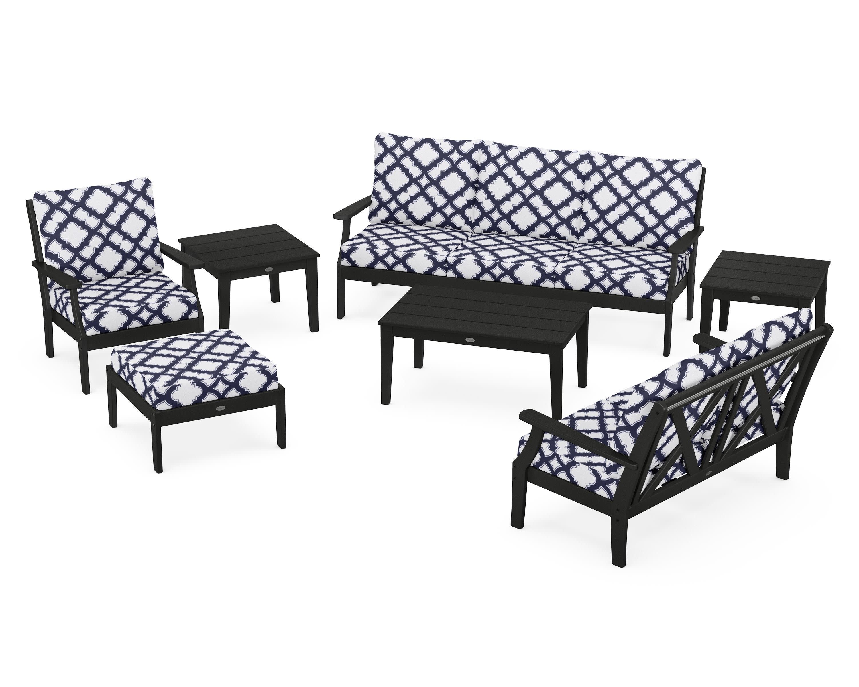 Braxton 7-Piece Deep Seating Set in Black / Trellis Navy