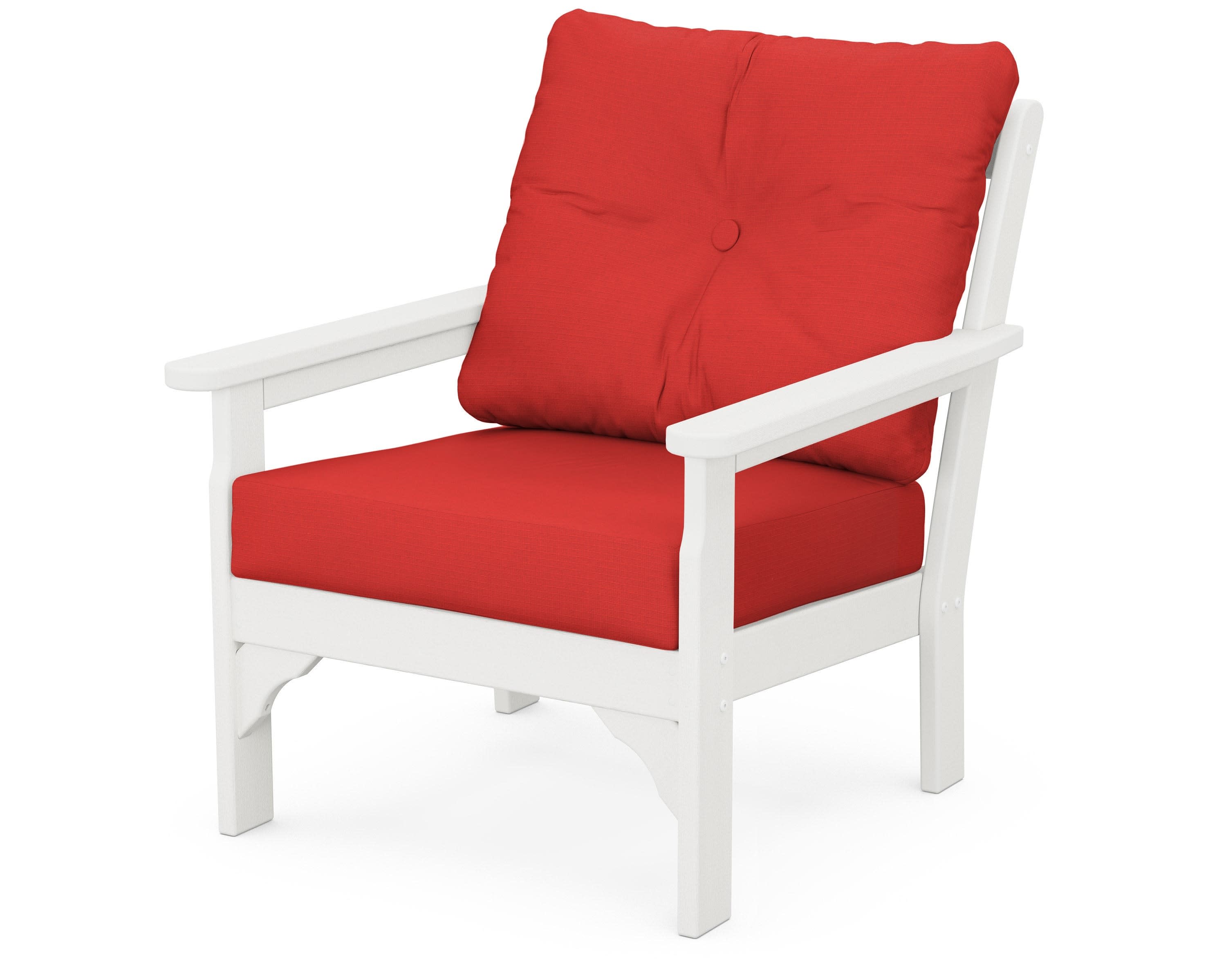 Vineyard Deep Seating Chair in Vintage White / Crimson Linen