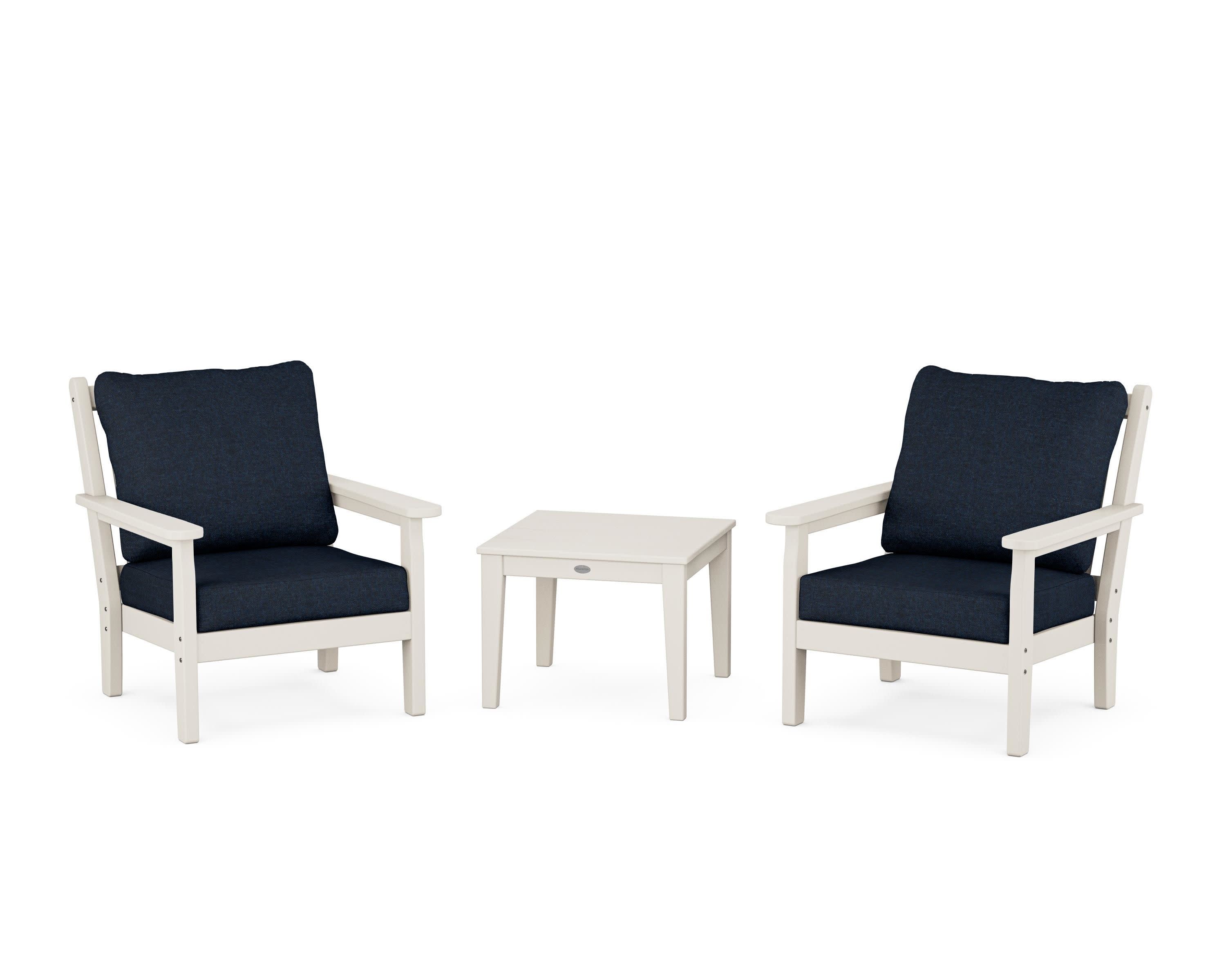 Chippendale 3-Piece Deep Seating Set in Sand / Marine Indigo