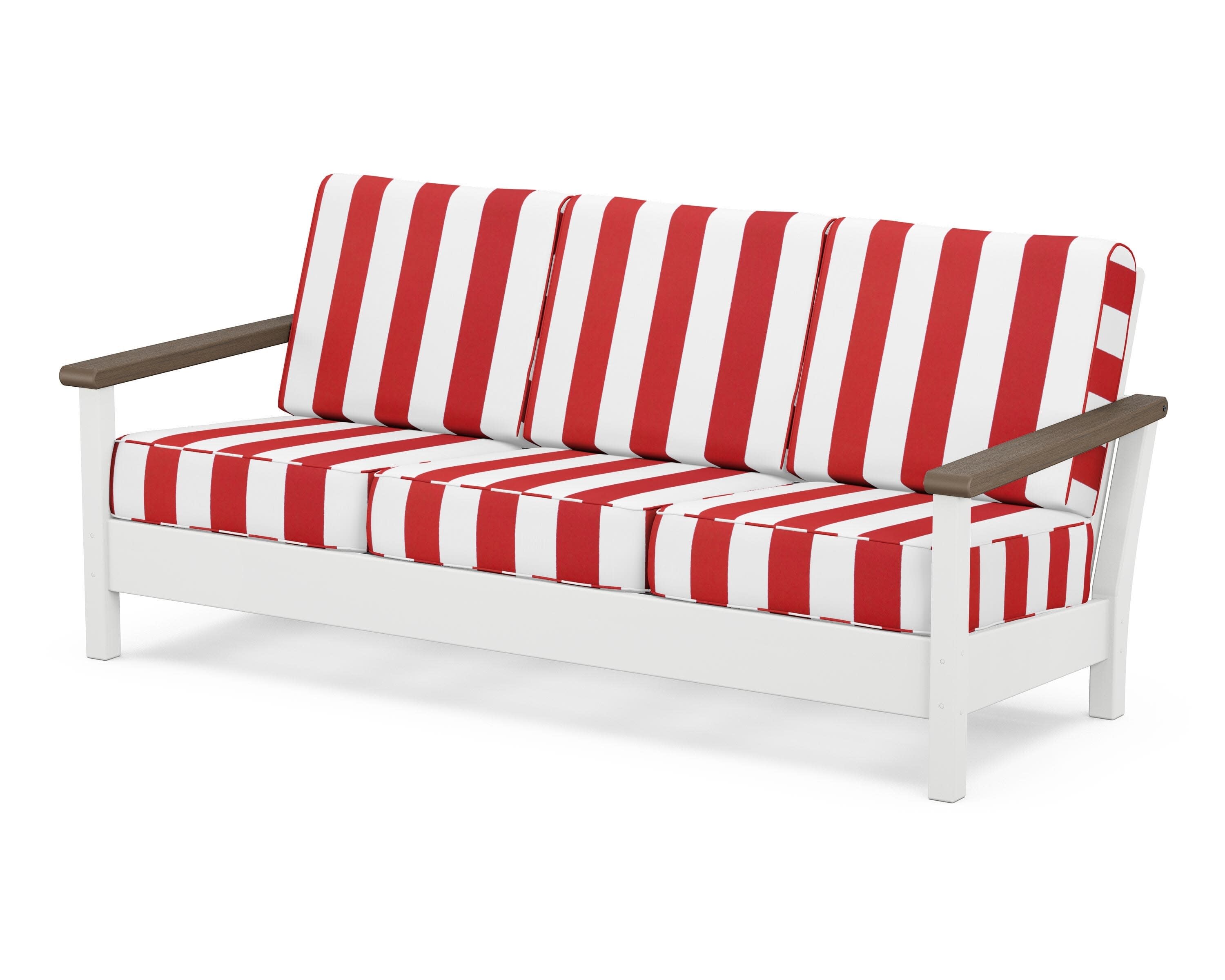 Harbour Deep Seating Sofa in White / Kona / Cabana Stripe Crimson
