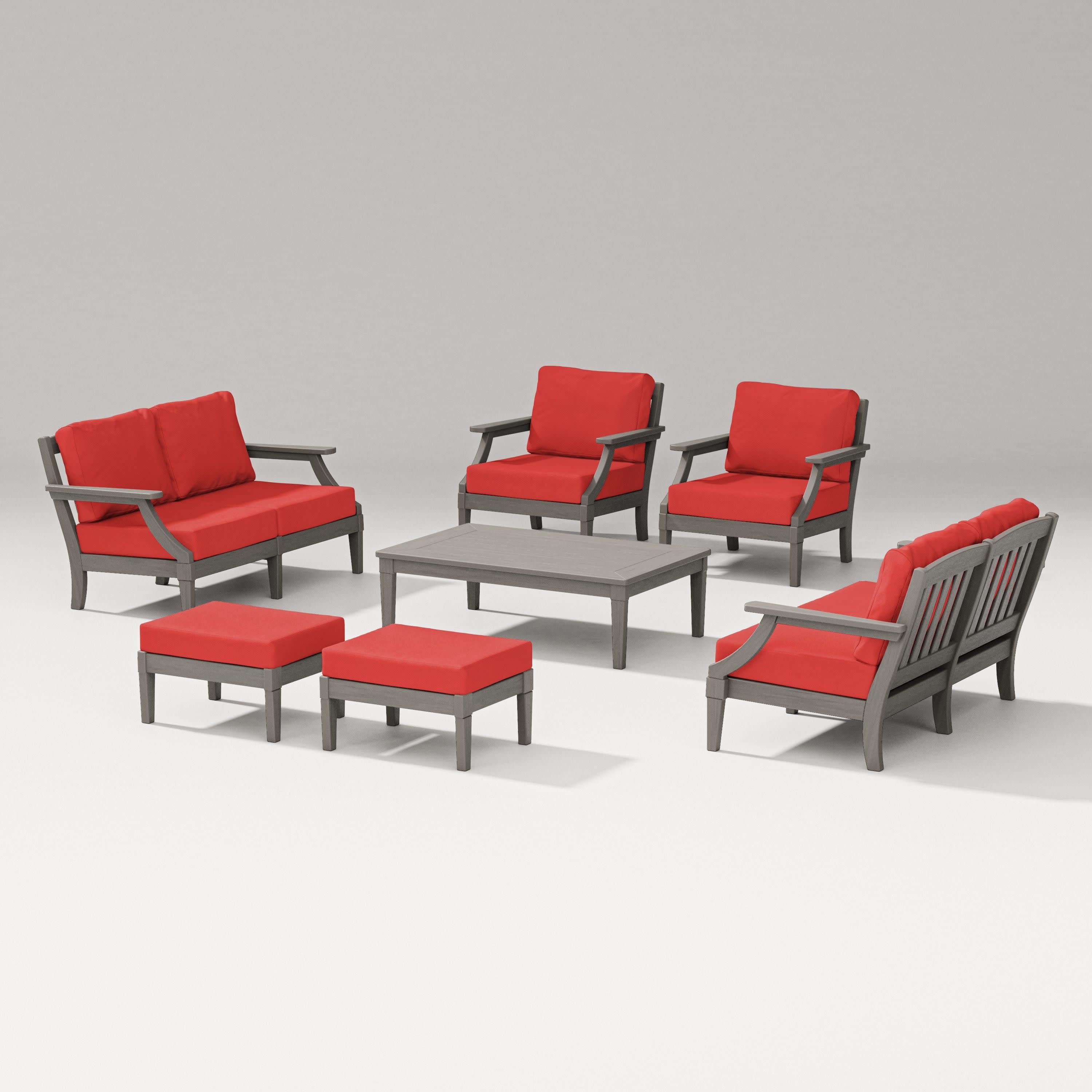 Estate 7-Piece Lounge Loveseat Set in Driftwood / Crimson Linen
