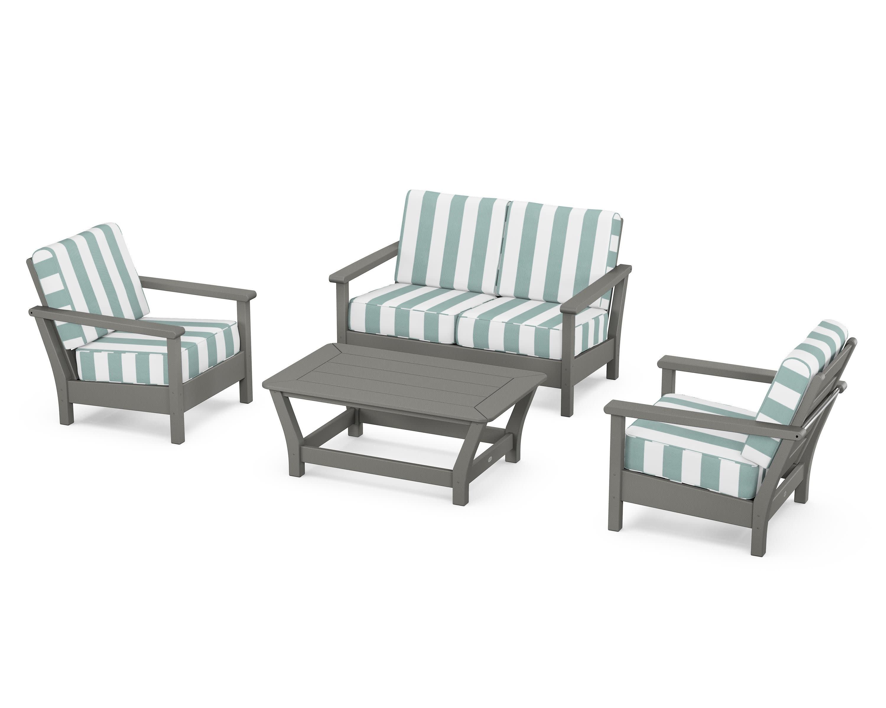 Harbour 4-Piece Deep Seating Set in Slate Grey / Cabana Stripe Glacier Spa
