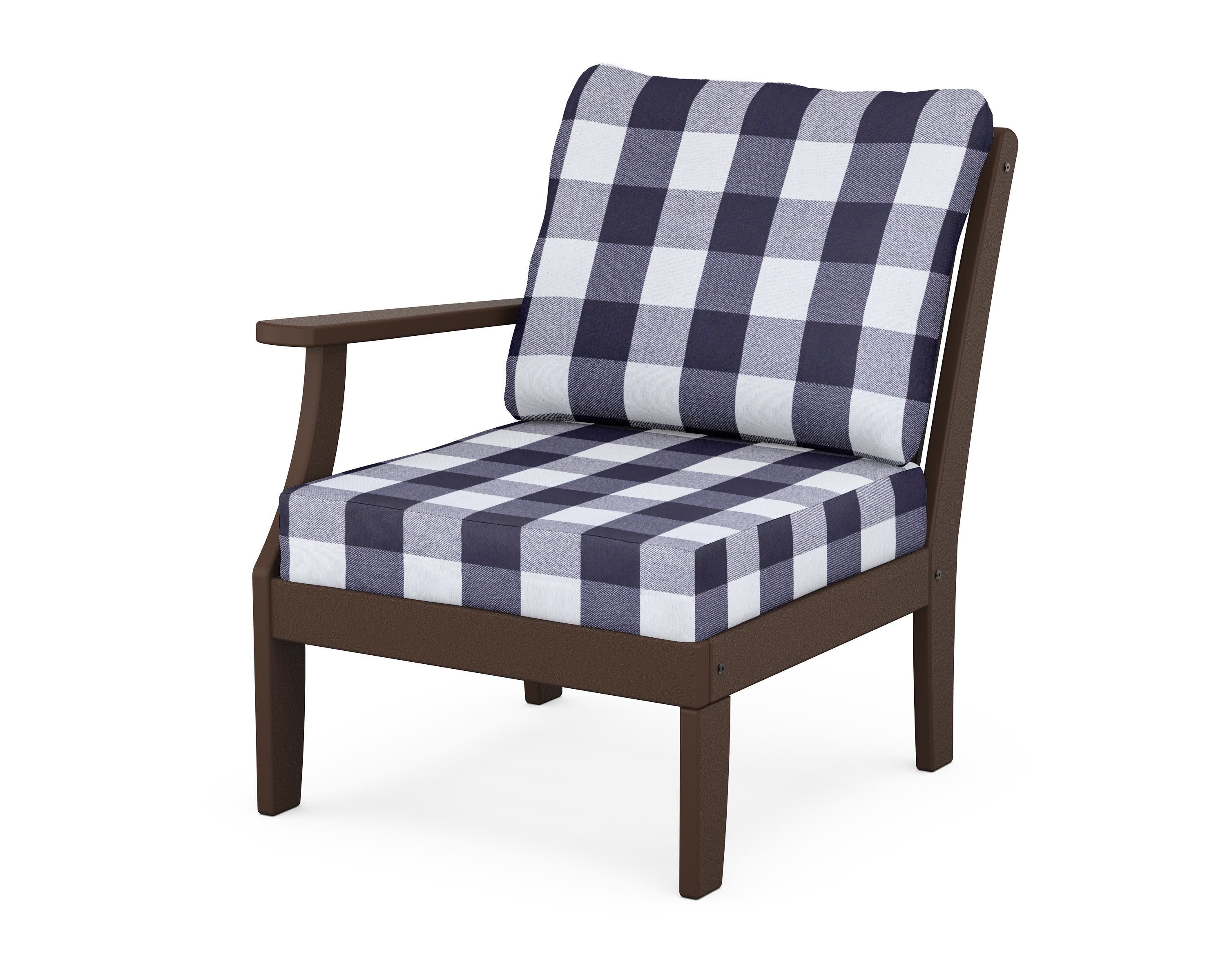 Braxton Modular Left Arm Chair in Mahogany / Buffalo Plaid Navy