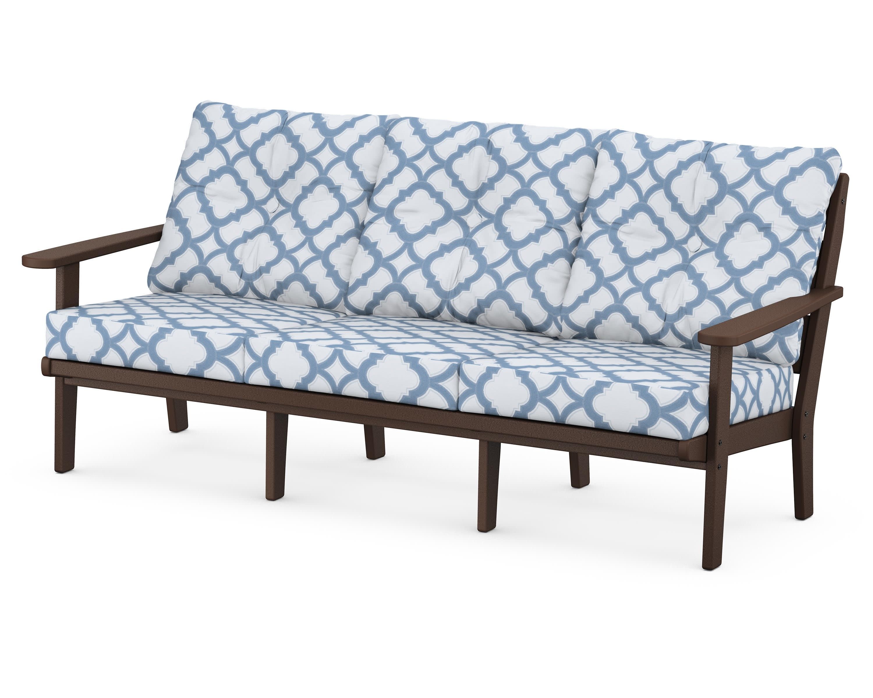 Lakeside Deep Seating Sofa in Mahogany / Trellis Sky Blue