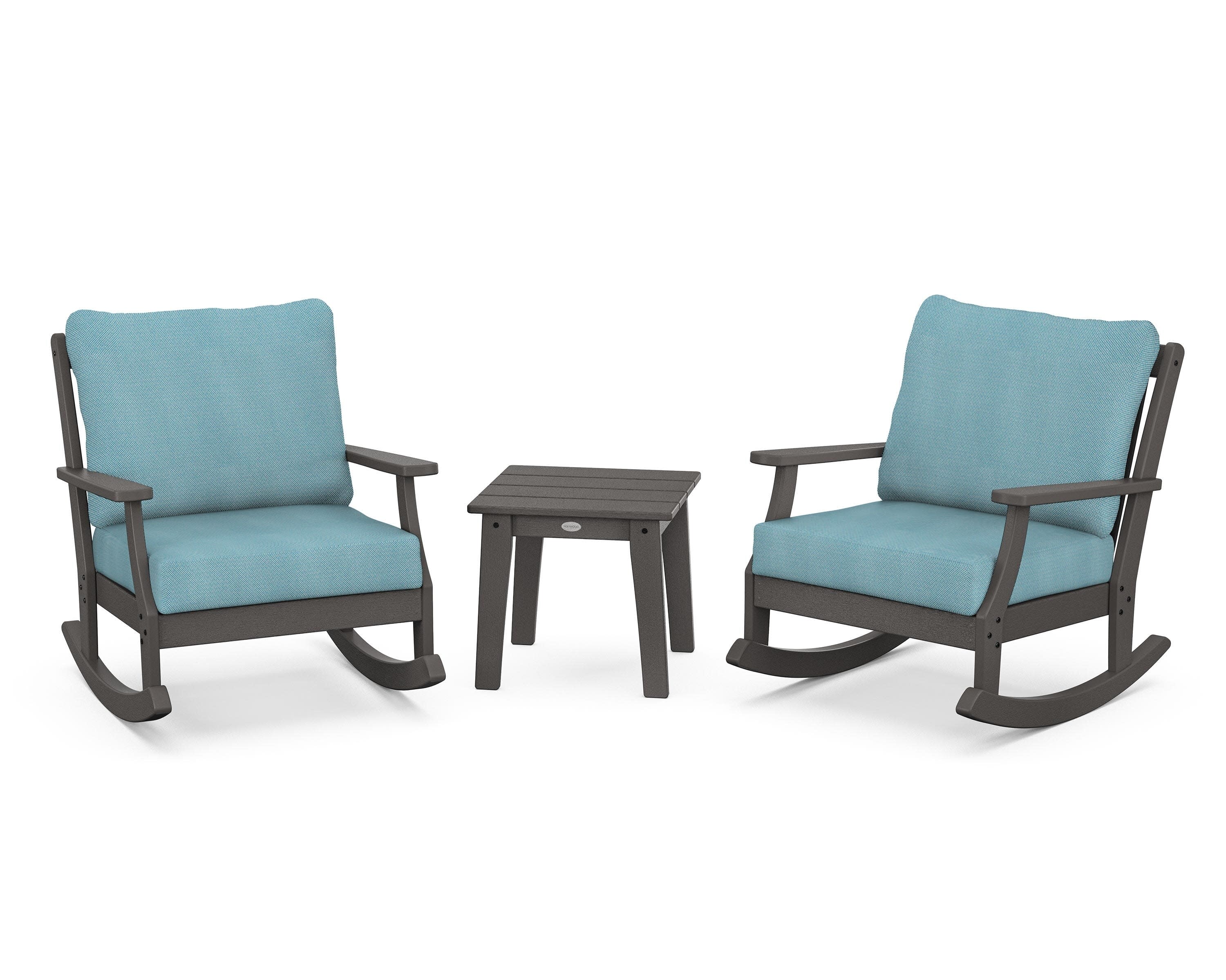 Braxton 3-Piece Deep Seating Rocker Set in Vintage Coffee / Lattice Sky Blue