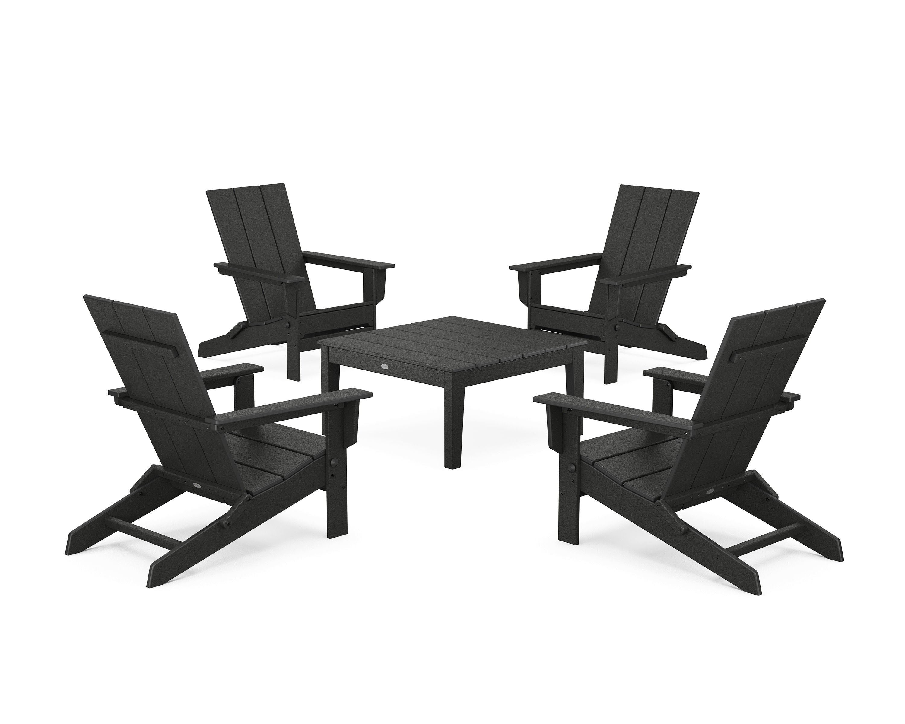 5-Piece Modern Studio Folding Adirondack Chair Conversation Group in Black