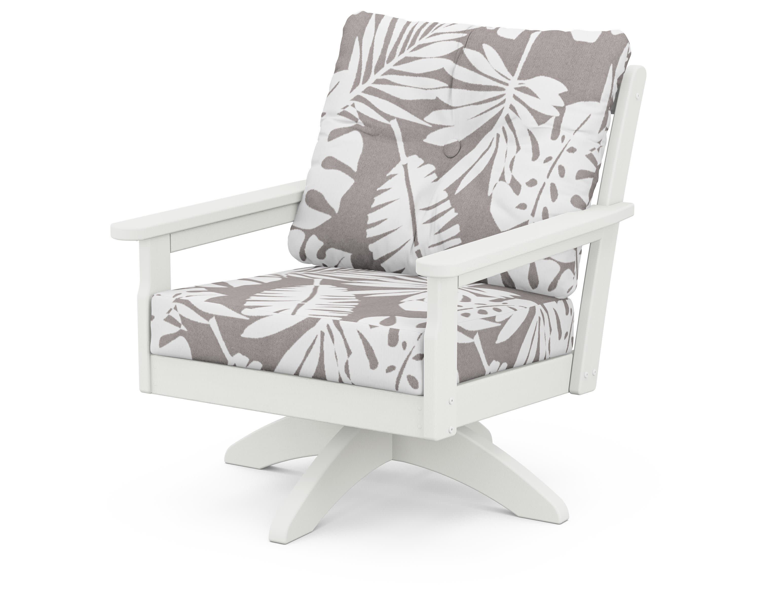 Vineyard Deep Seating Swivel Chair in Vintage White / Leaf Grey Mist