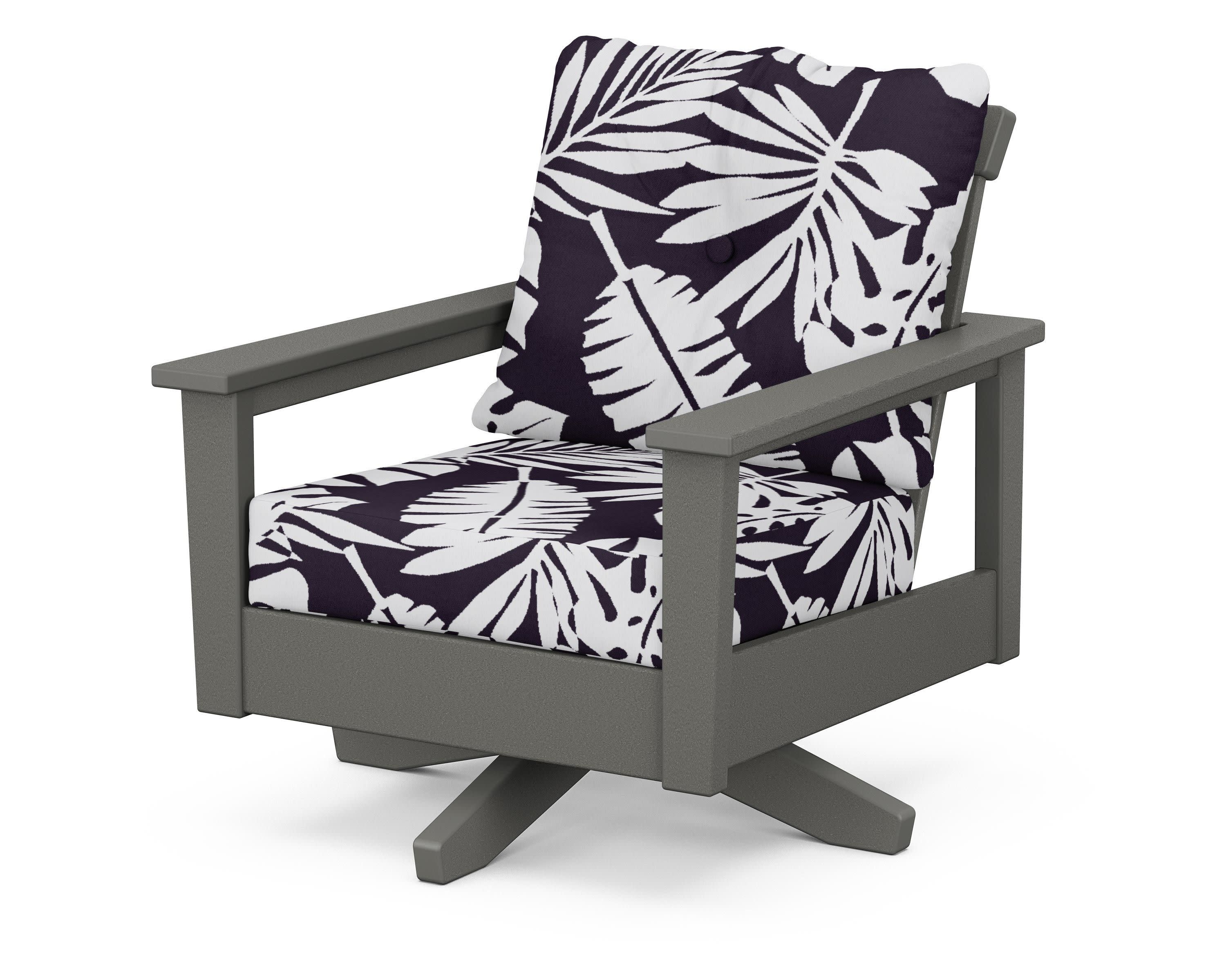 Prescott Deep Seating Swivel Chair in Slate Grey / Leaf Navy