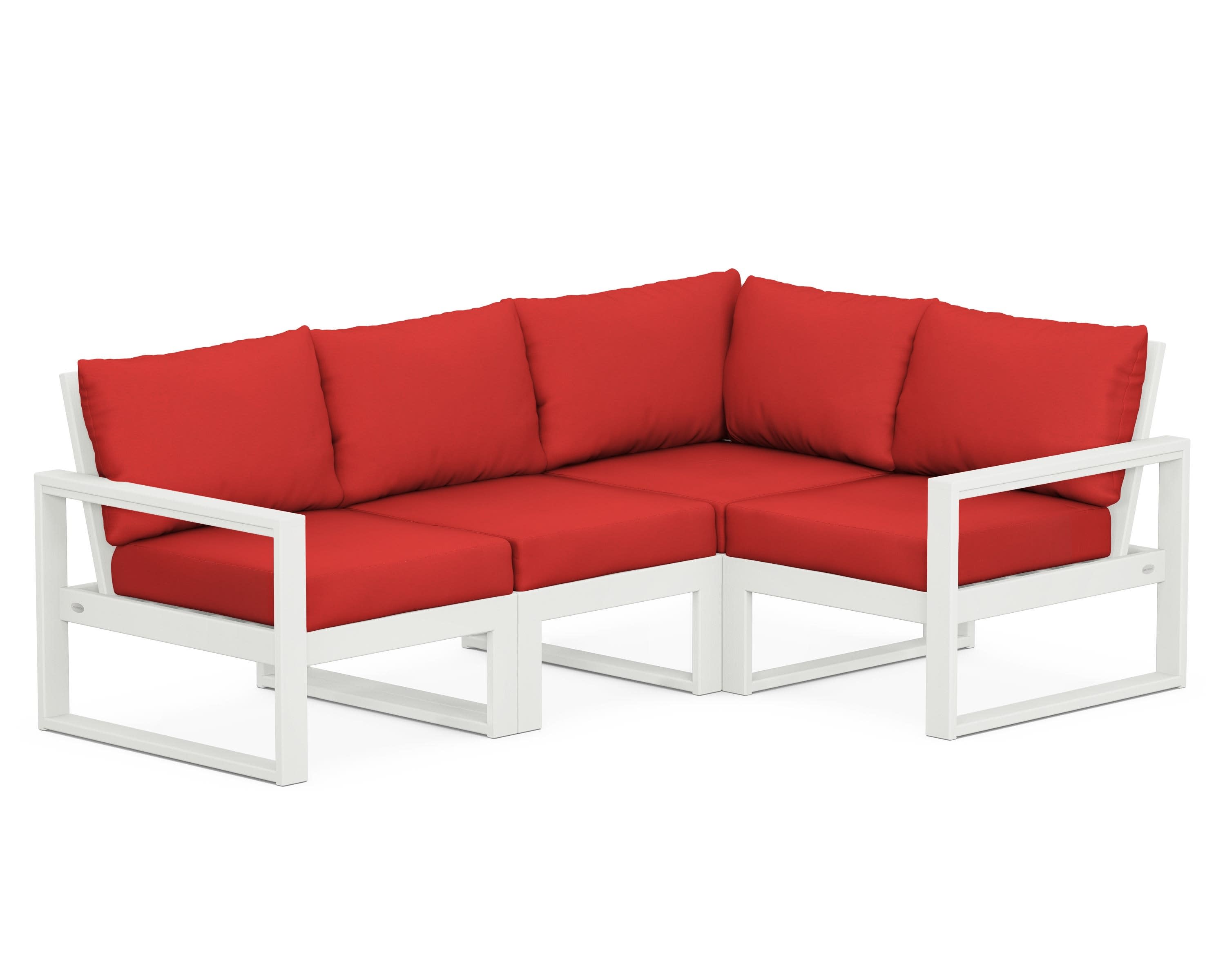 EDGE 4-Piece Modular Deep Seating Set in Vintage White / Crimson Linen