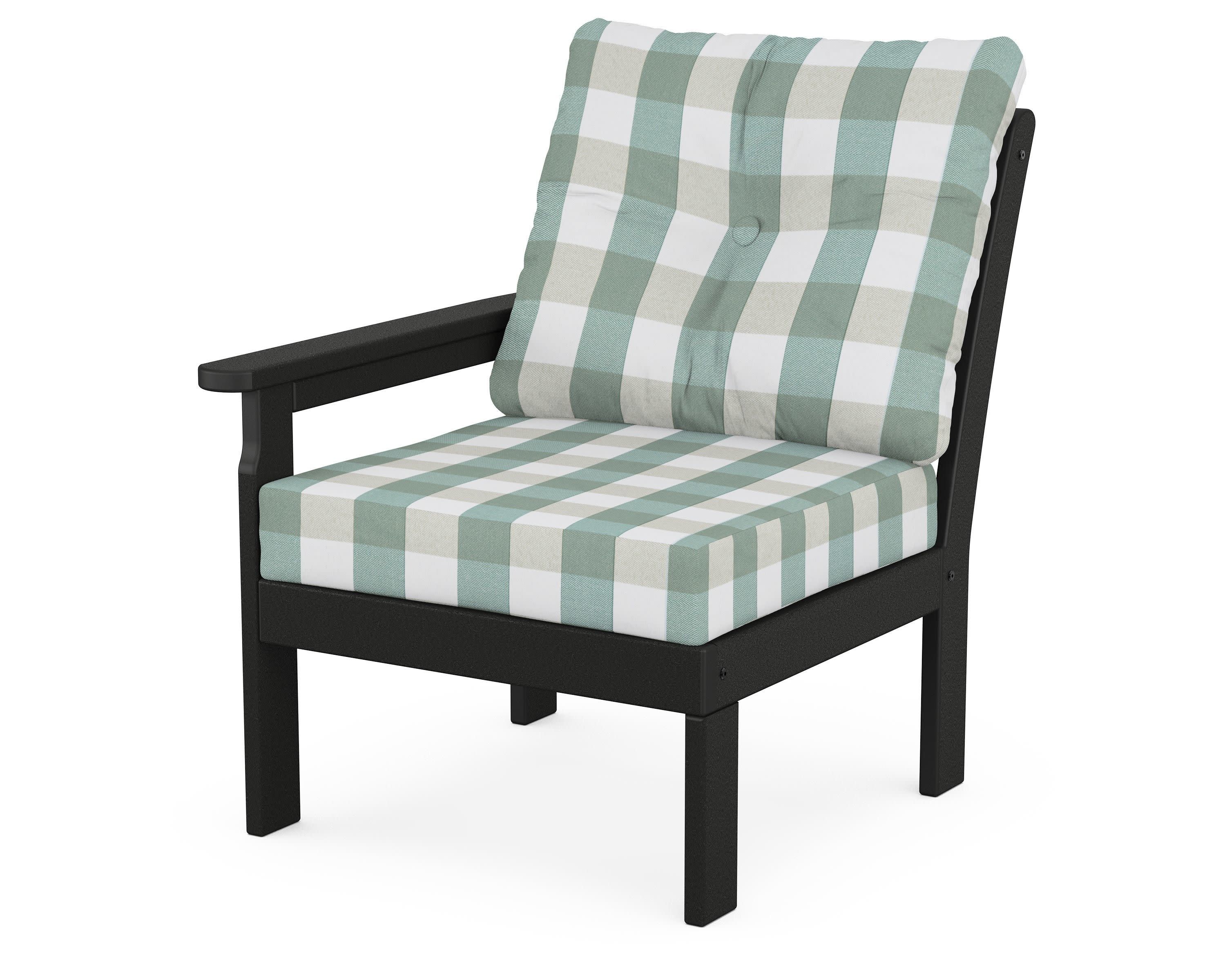 Vineyard Modular Left Arm Chair in Black / Buffalo Plaid Glacier Spa