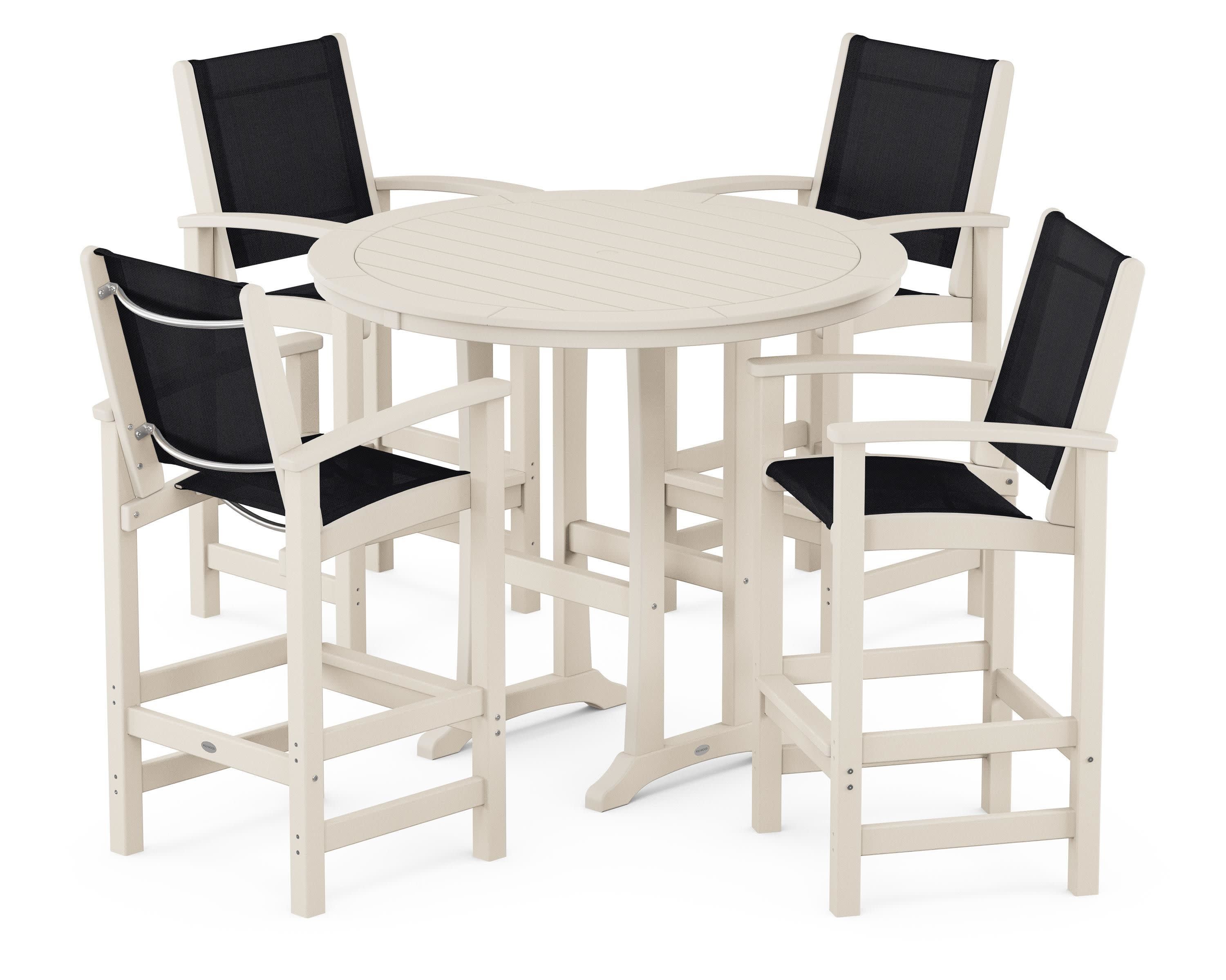 Coastal 5-Piece Nautical Trestle Bar Set in Sand / Black Sling