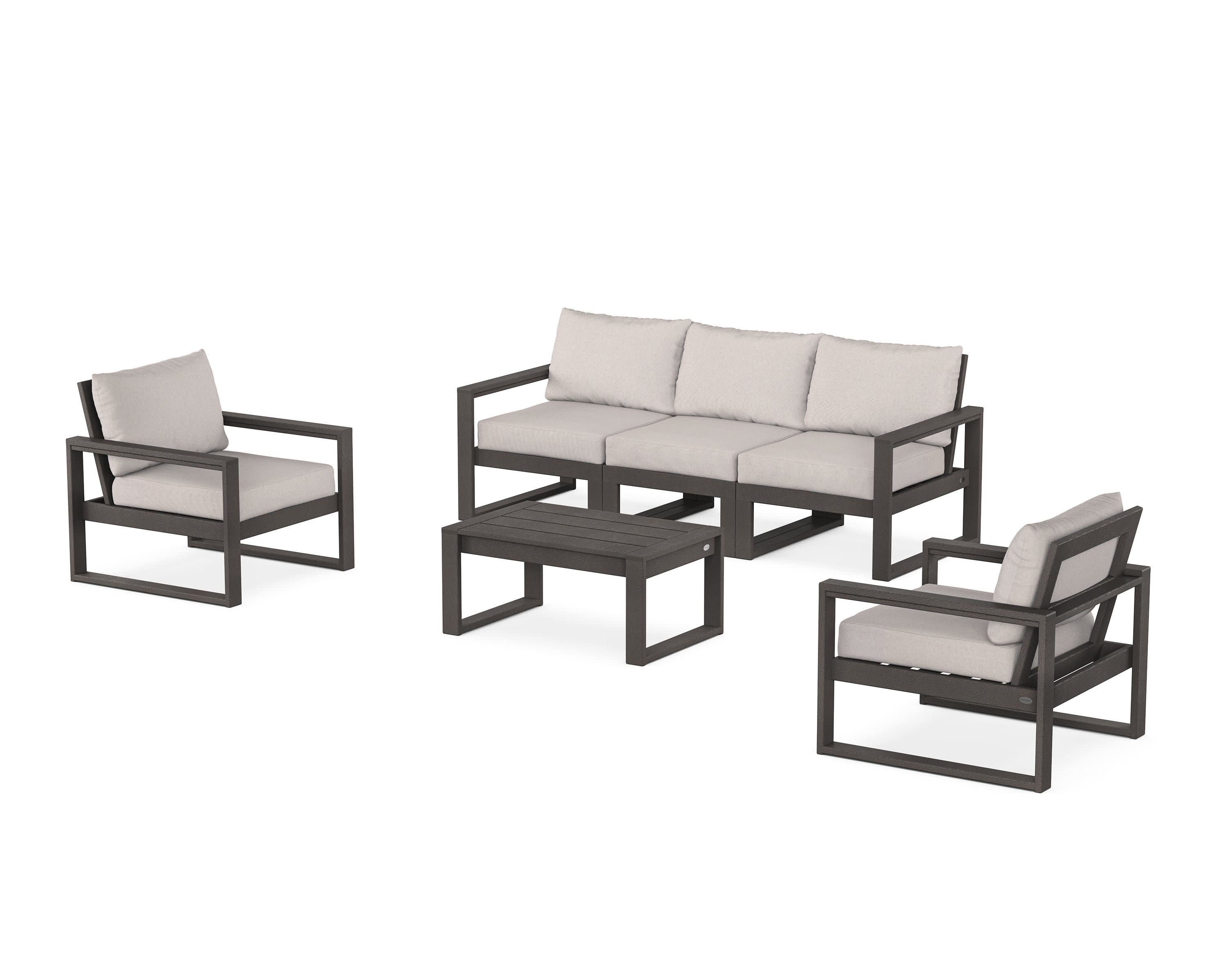 EDGE Sectional 4-Piece Deep Seating Set with Sofa in Vintage Coffee / Dune Burlap