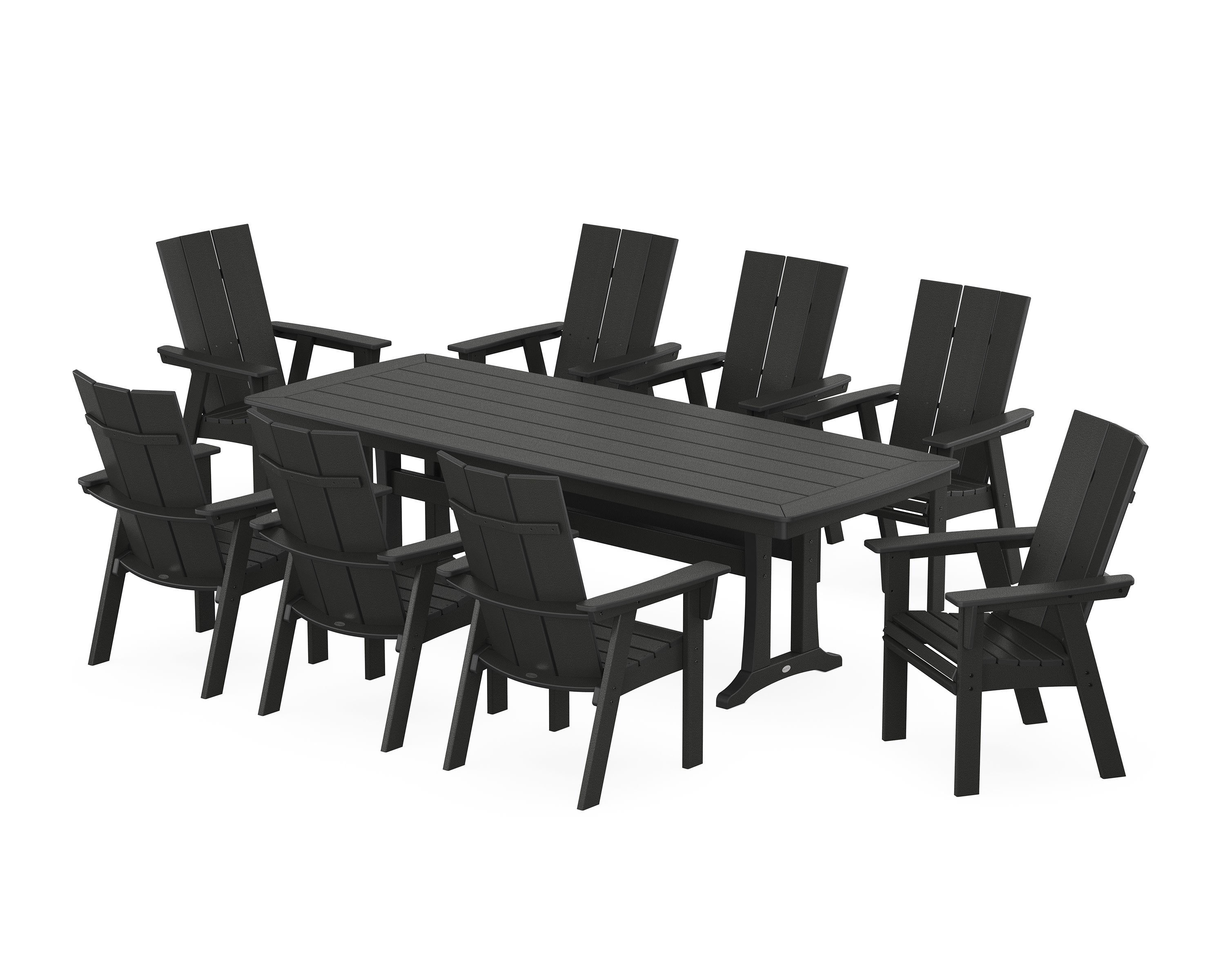 Modern Curveback Adirondack 9-Piece Dining Set with Trestle Legs in Black