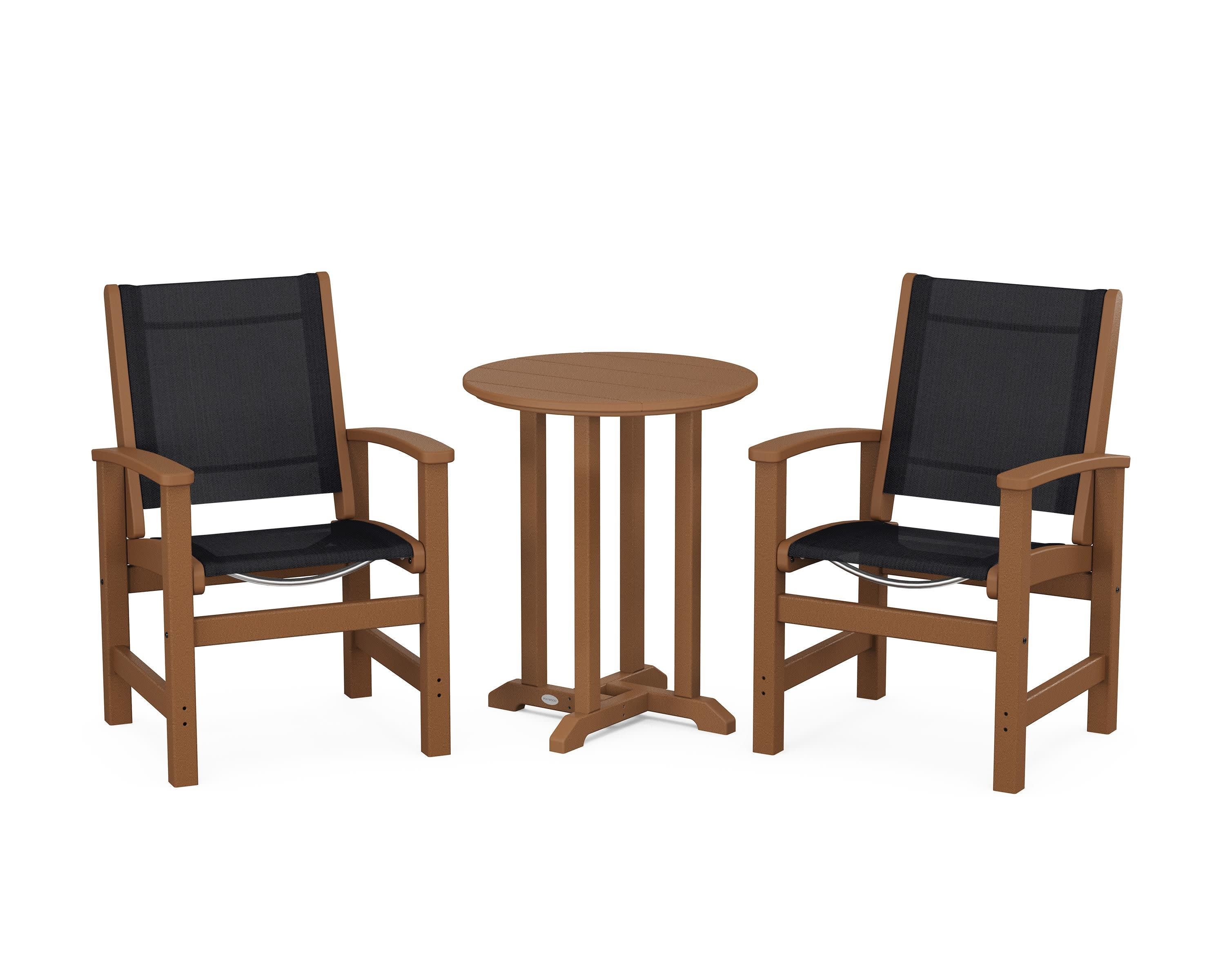 Coastal 3-Piece Round Bistro Dining Set in Teak / Black Sling