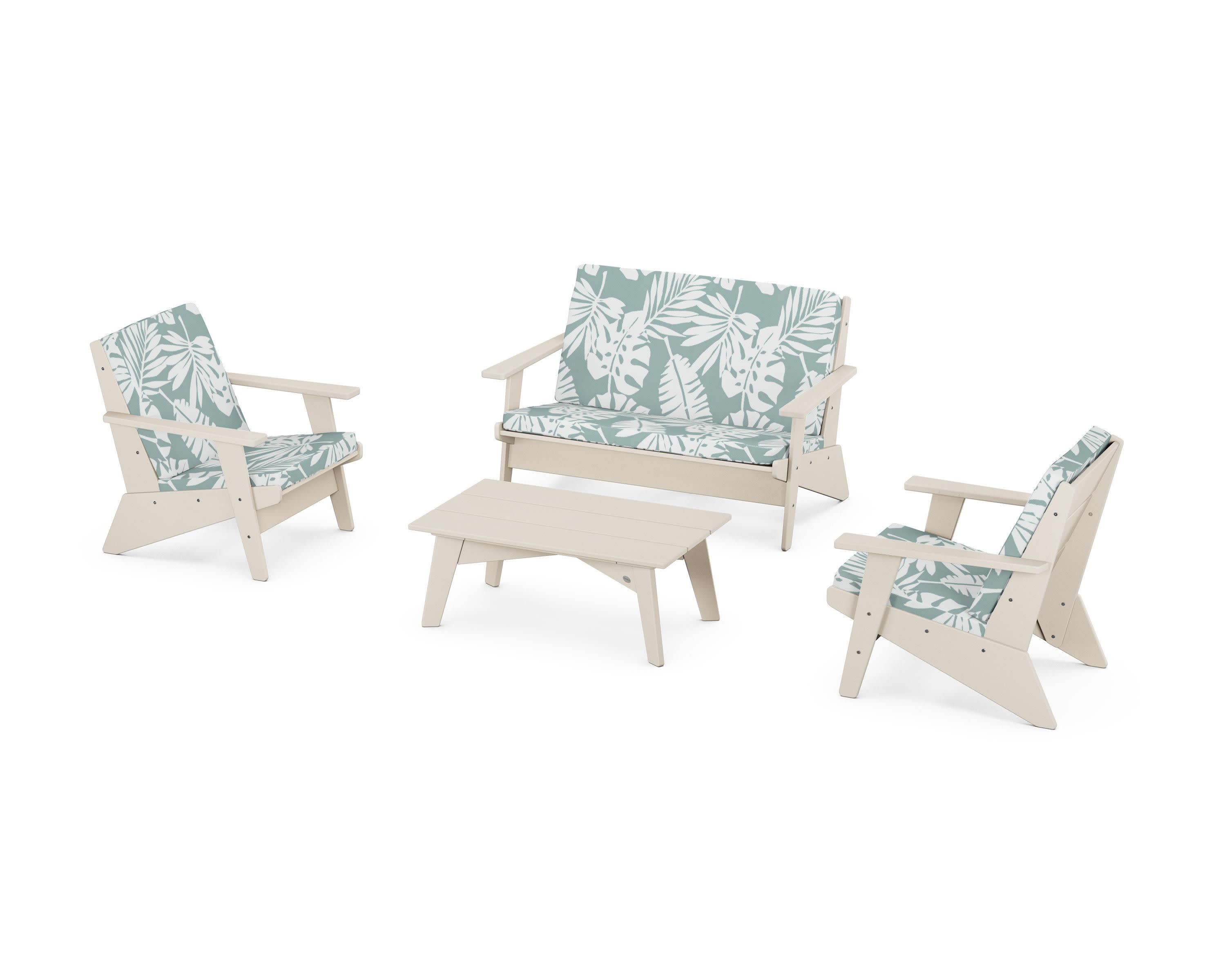 Riviera Modern Lounge 4-Piece Set in Sand / Leaf Glacier Spa