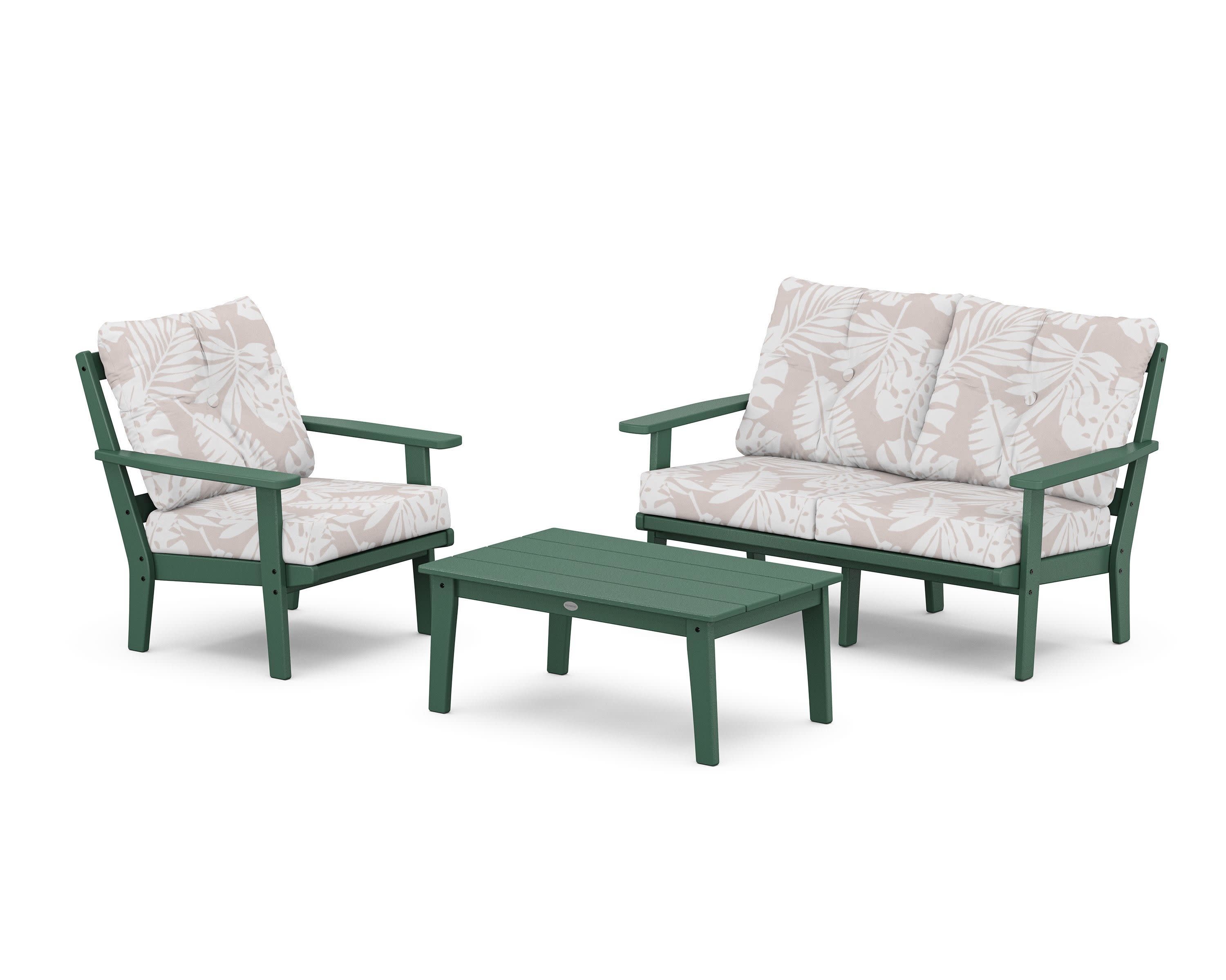 Oxford 3-Piece Deep Seating Set with Loveseat in Green / Leaf Dune Burlap