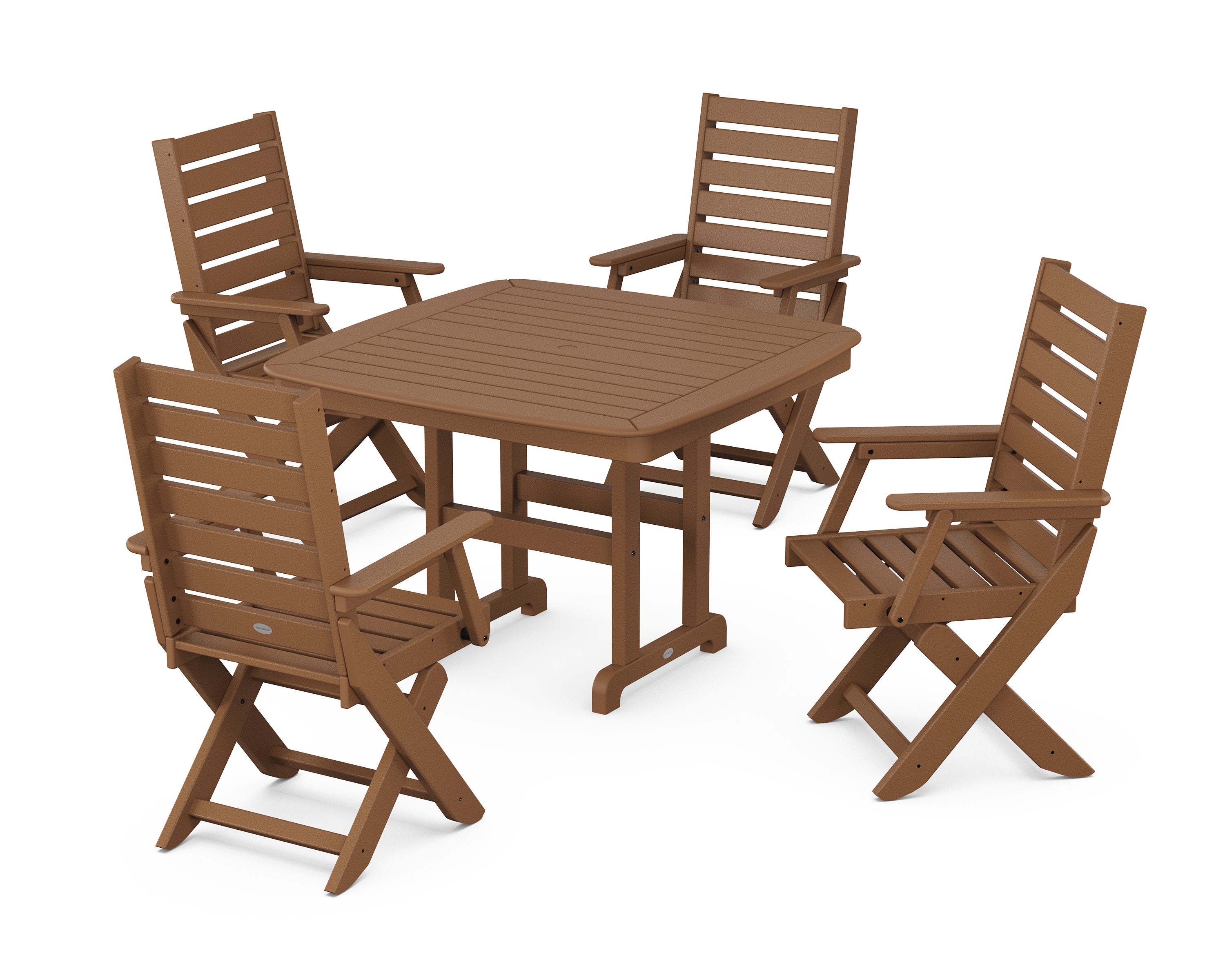 Captain Folding Chair 5-Piece Dining Set with Trestle Legs in Teak