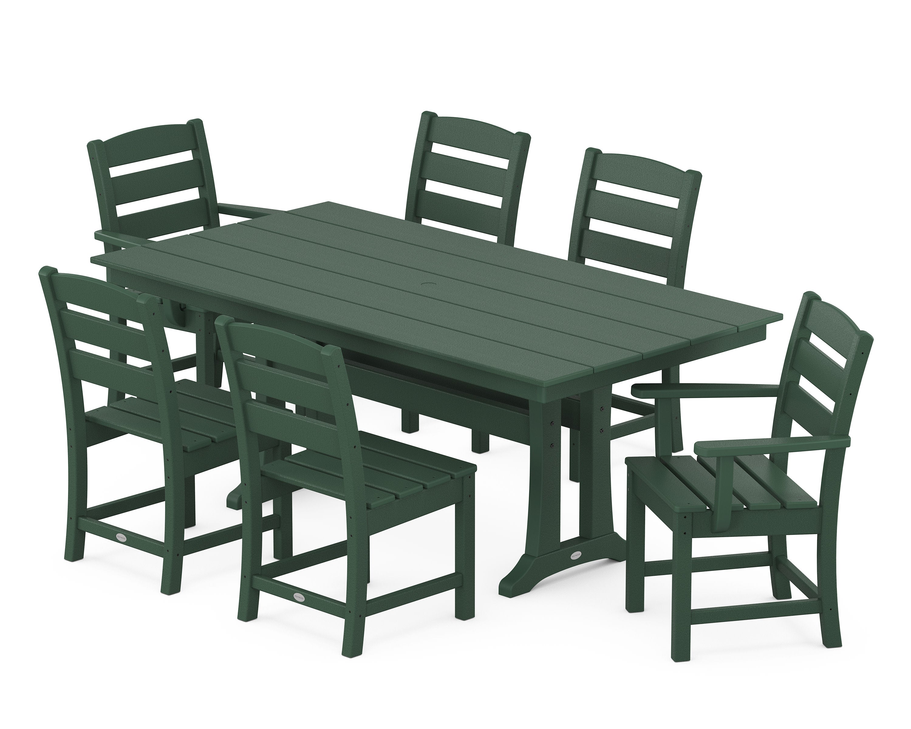 Lakeside 7-Piece Farmhouse Dining Set with Trestle Legs in Green