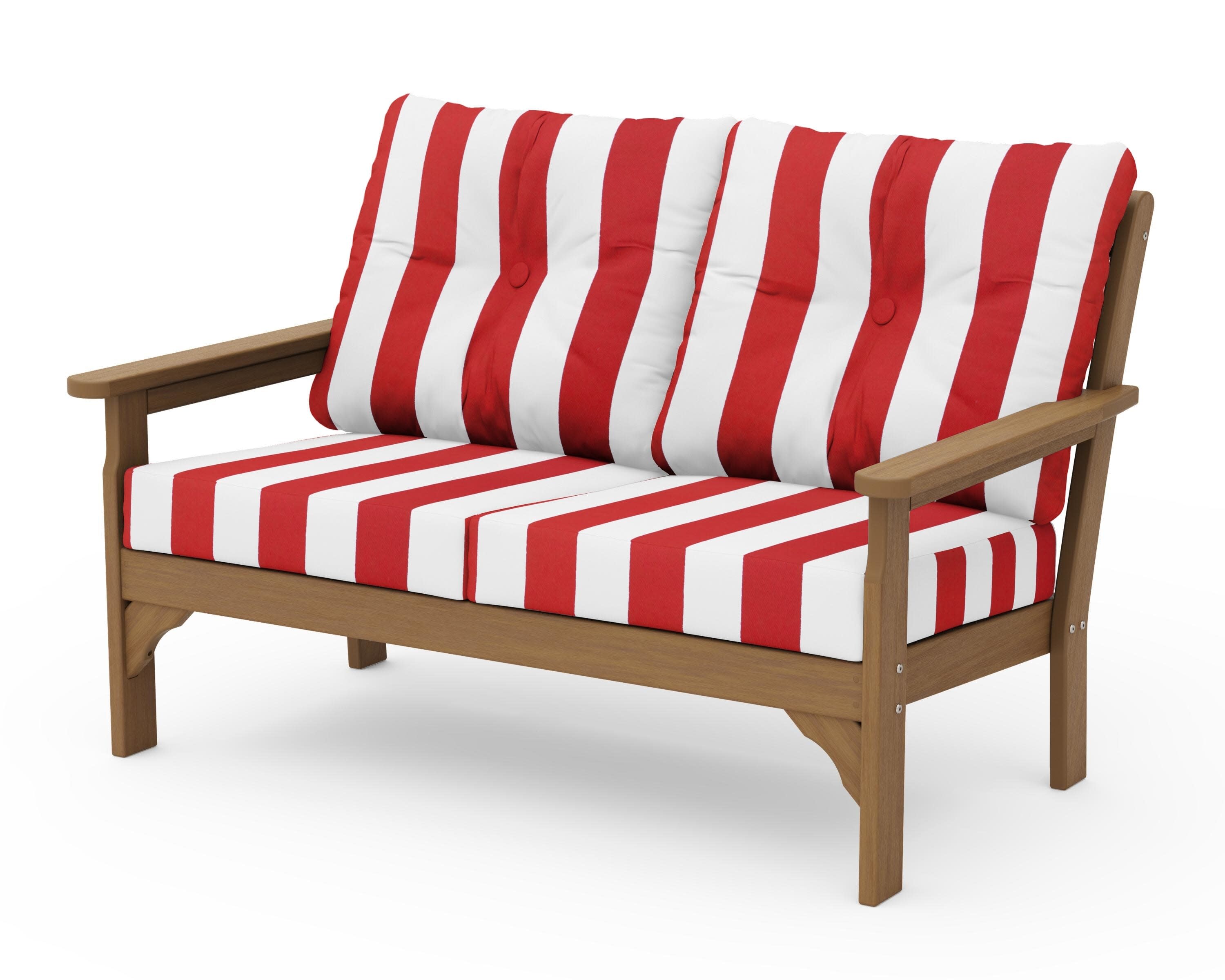 Vineyard Deep Seating Loveseat in Natural / Cabana Stripe Crimson