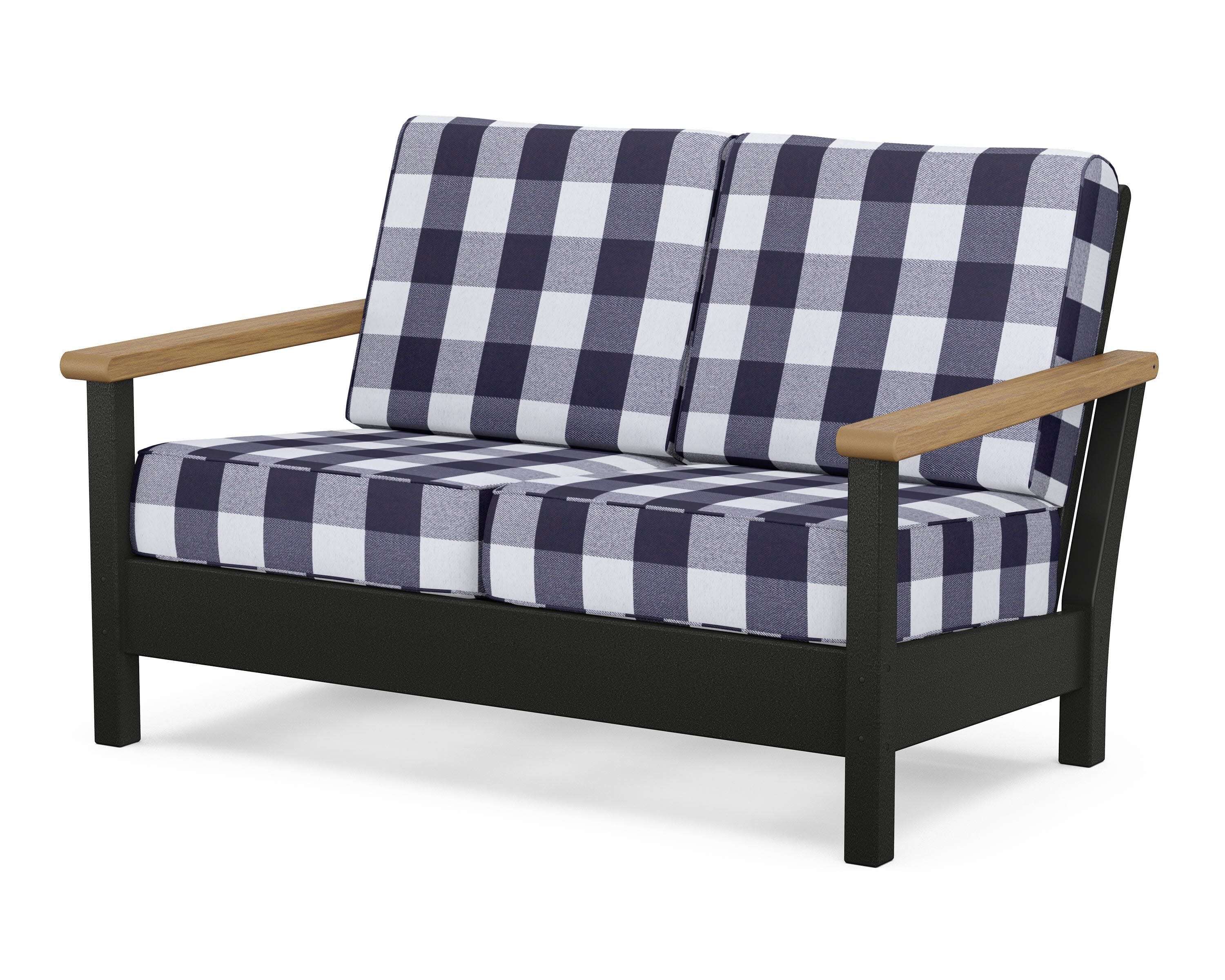 Harbour Deep Seating Loveseat in Black / Natural / Buffalo Plaid Navy