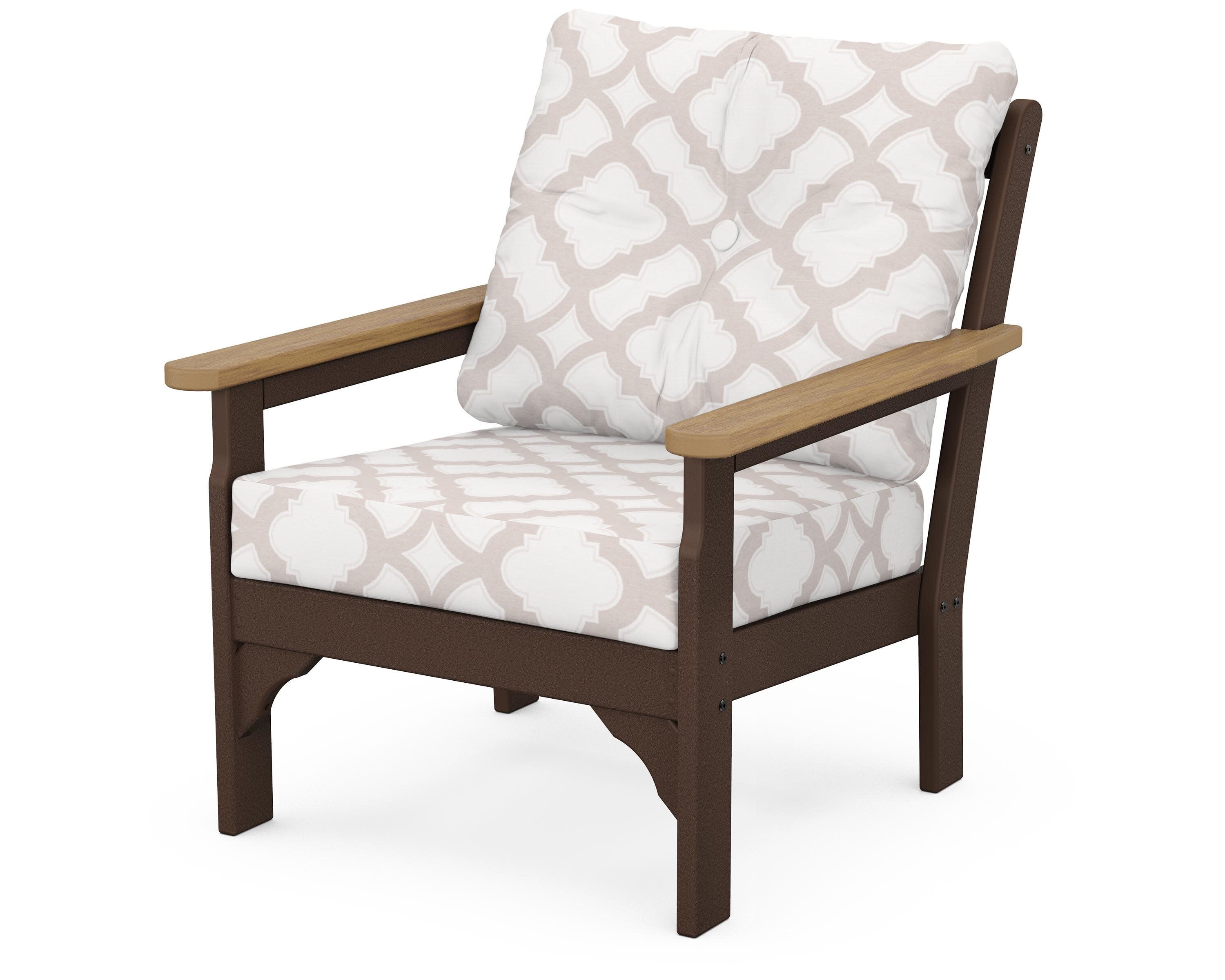 Vineyard Deep Seating Chair in Mahogany / Natural / Trellis Dune Burlap