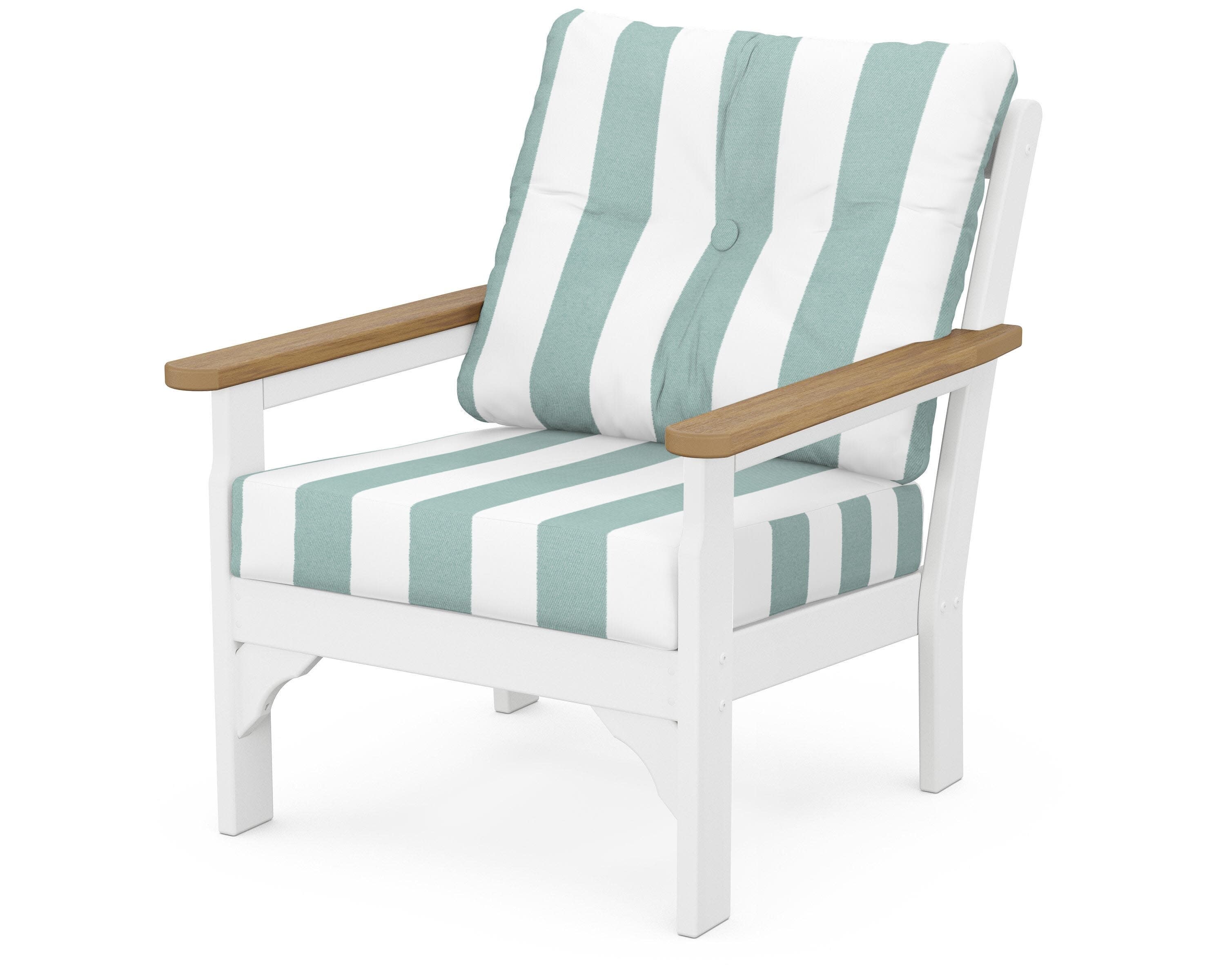 Vineyard Deep Seating Chair in White / Natural / Cabana Stripe Glacier Spa