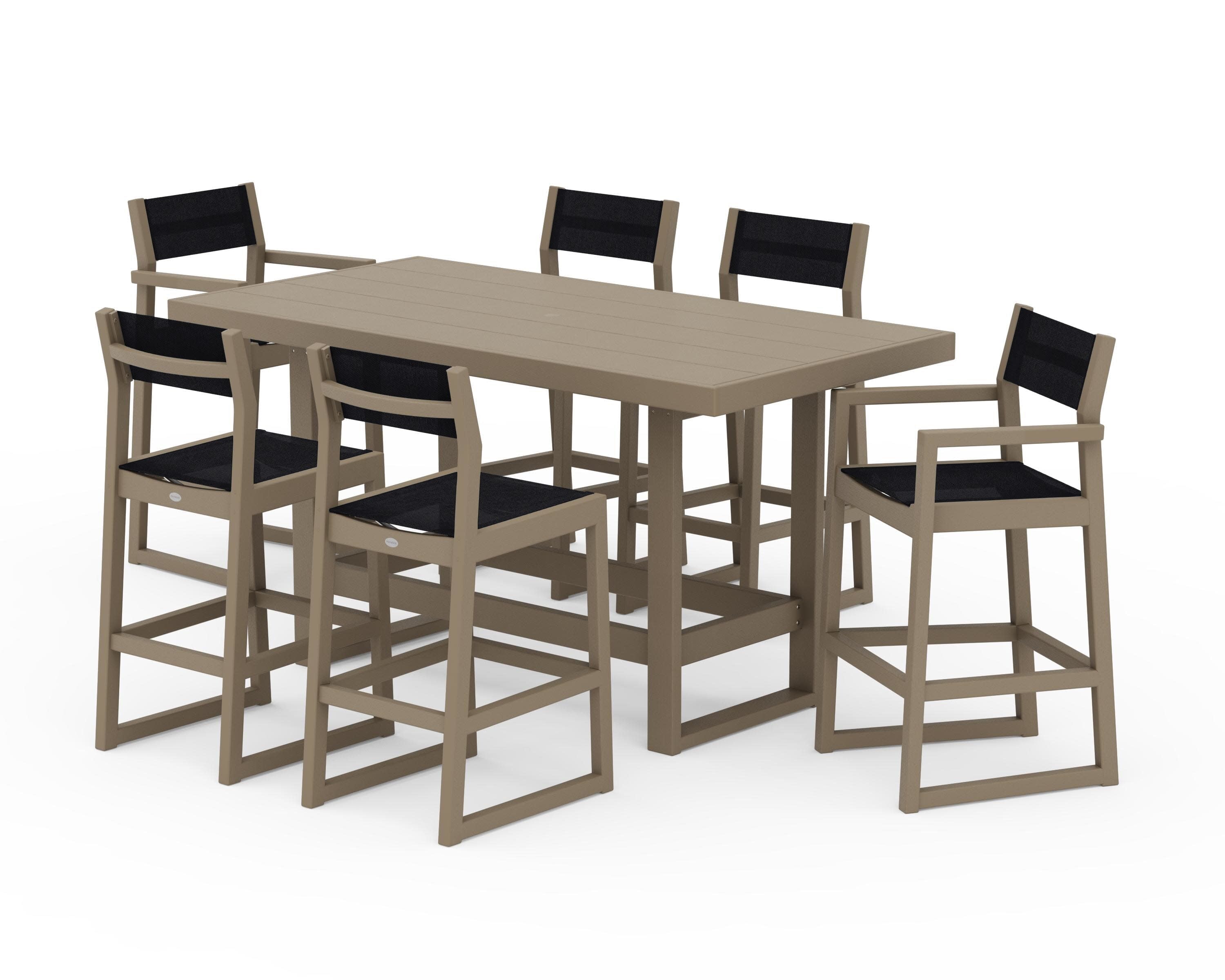 EDGE Sling 7-Piece Bar Table Set in Vintage Sahara / Black Sling